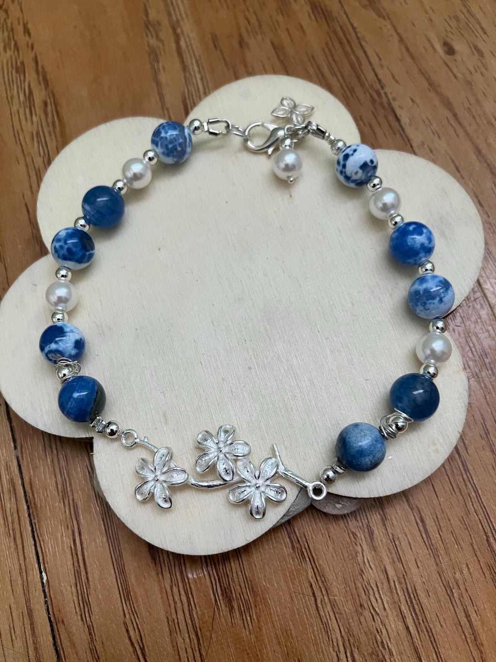 Bracelet, bracelet chic, semi précieuse ,agate de feu bleu, argent 925