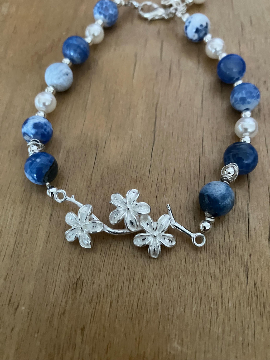 Bracelet, bracelet chic, semi précieuse ,agate de feu bleu, argent 925