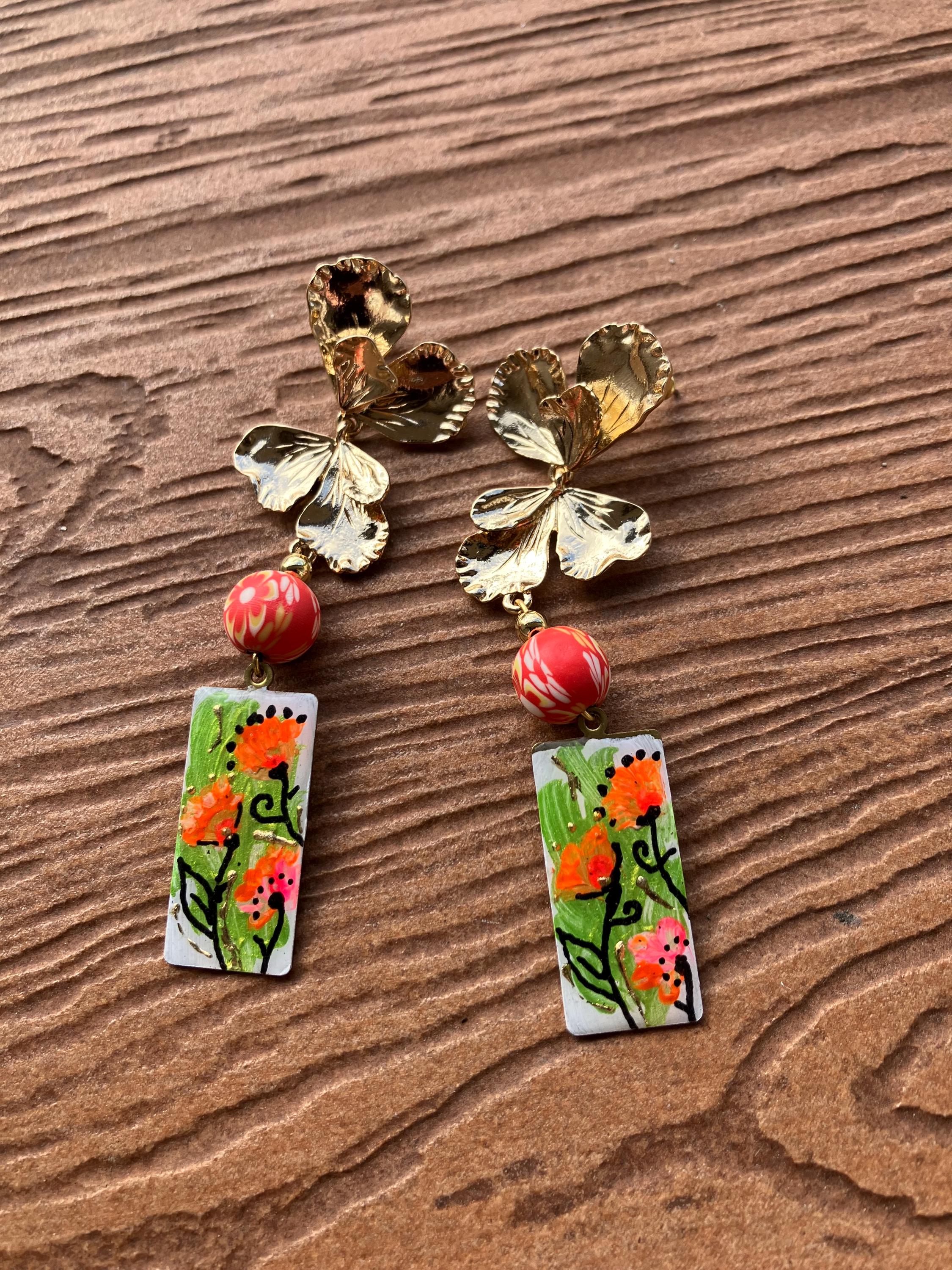 Longues boucles d oreille artistiques fleuries romantiques japonisantes