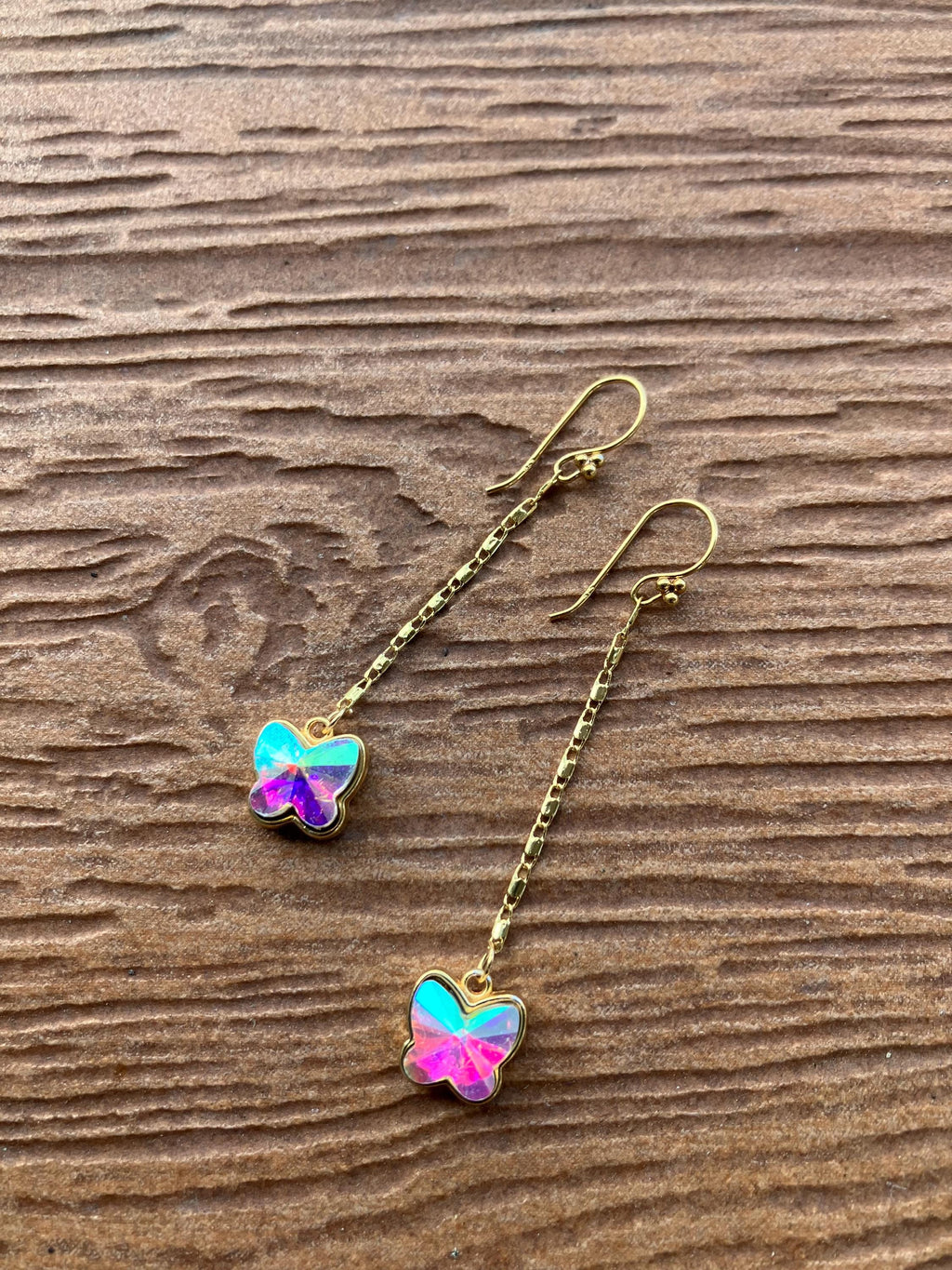 Boucles d oreille pendantes en plaqué or et cristal AB aux multiples reflets