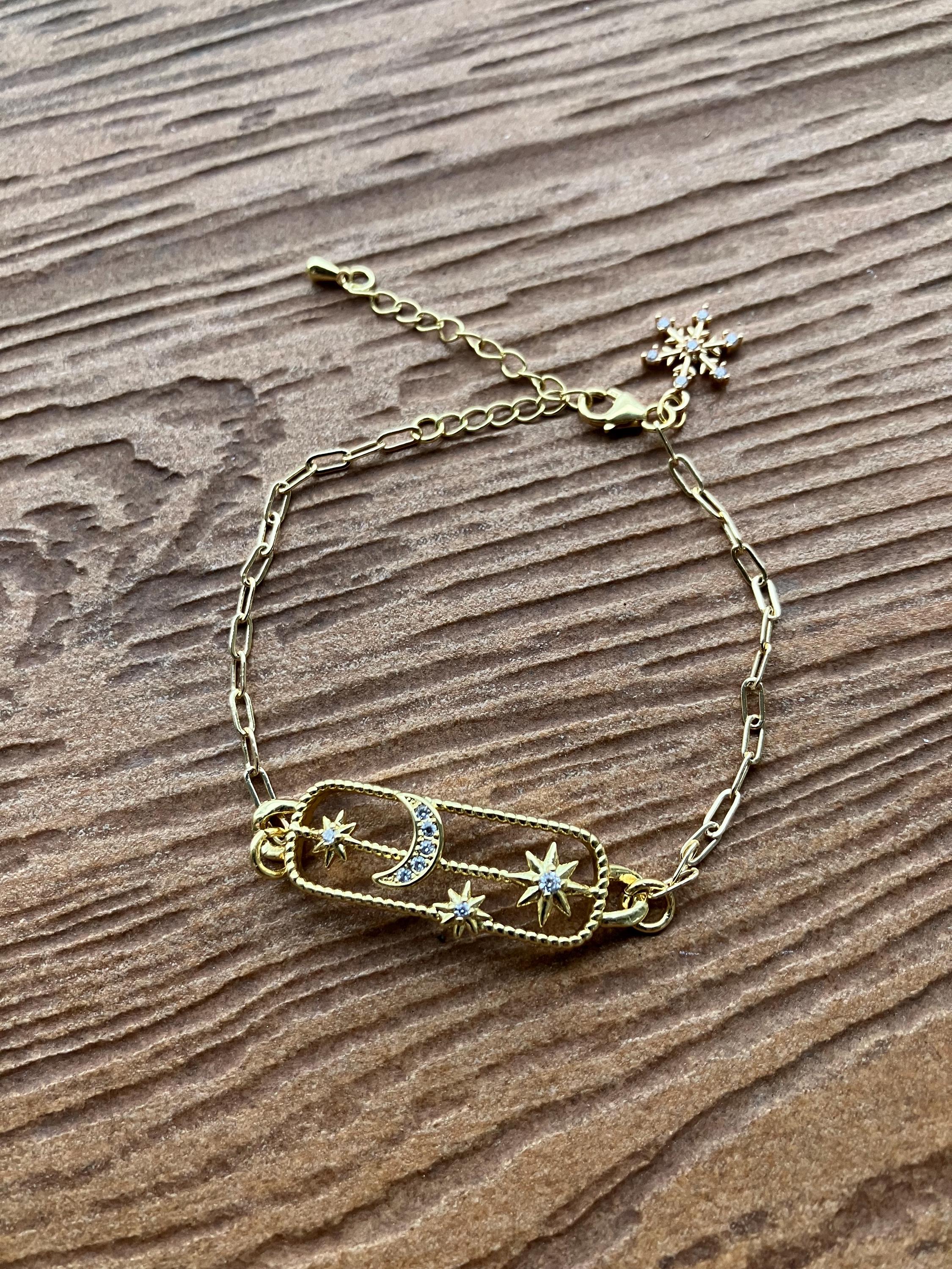 bracelet chic minimaliste constellations en plaqué or 18 carats et zircons