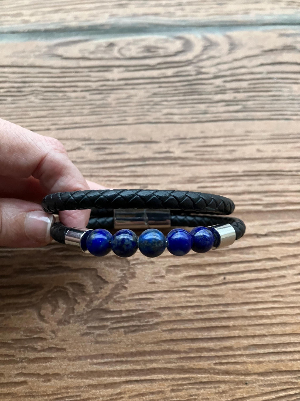 bracelet 2 rangs en cuir et lapis lazuli