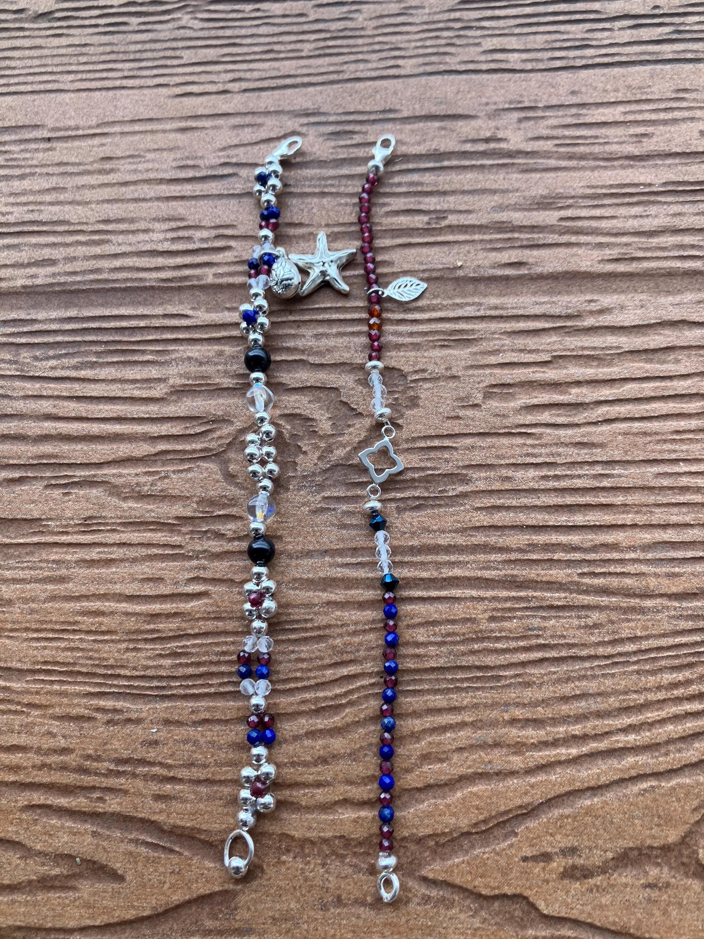 ensemble bracelets originaux semi précieuse lapis lazuli, cristal de roche, onyx, grenat