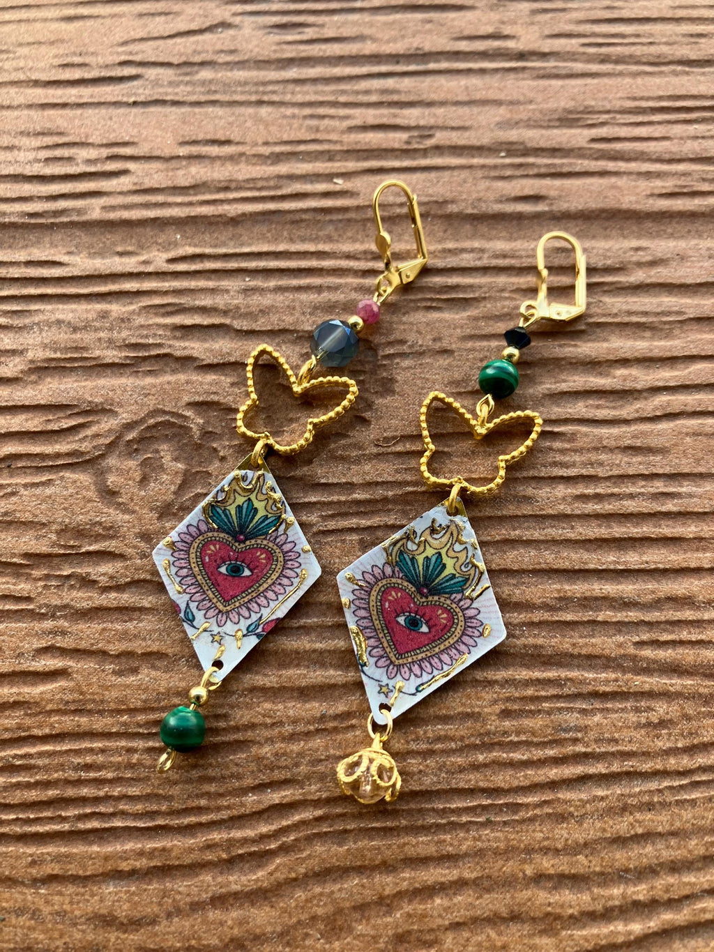 boucles artistiques laiton peint Naelatelier romantiques cœur dépareillées