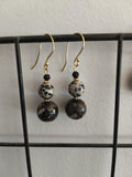 boucles semi précieuse, boucles en jaspe dalmatien, obsidienne flocon de neige café, boucles ethniques
