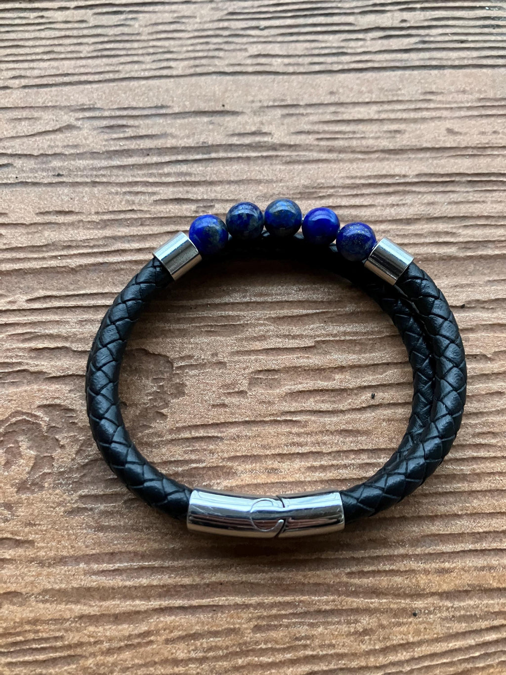 bracelet 2 rangs en cuir et lapis lazuli