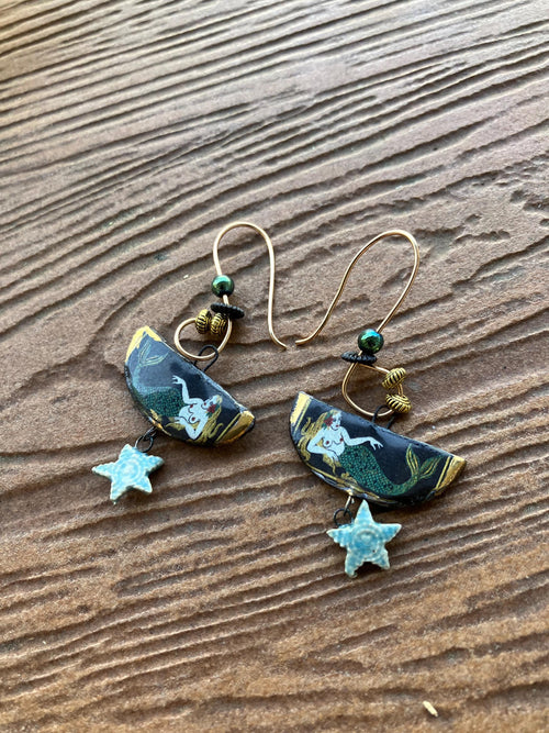 boucles art deco sirène en céramique d art