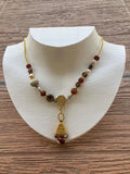 collier ethnique été, collier marron, collier jaune, collier africain, collier tendance, verre tcheque, agate