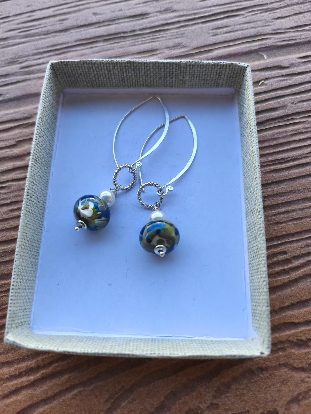 Boucles, boucles classiques, boucles argent 925, verre filé au chalumeau