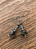 Boucles, Boucles semi précieuse, onyx, cristal de quartz , verre filé d art, argent 925 oxyde