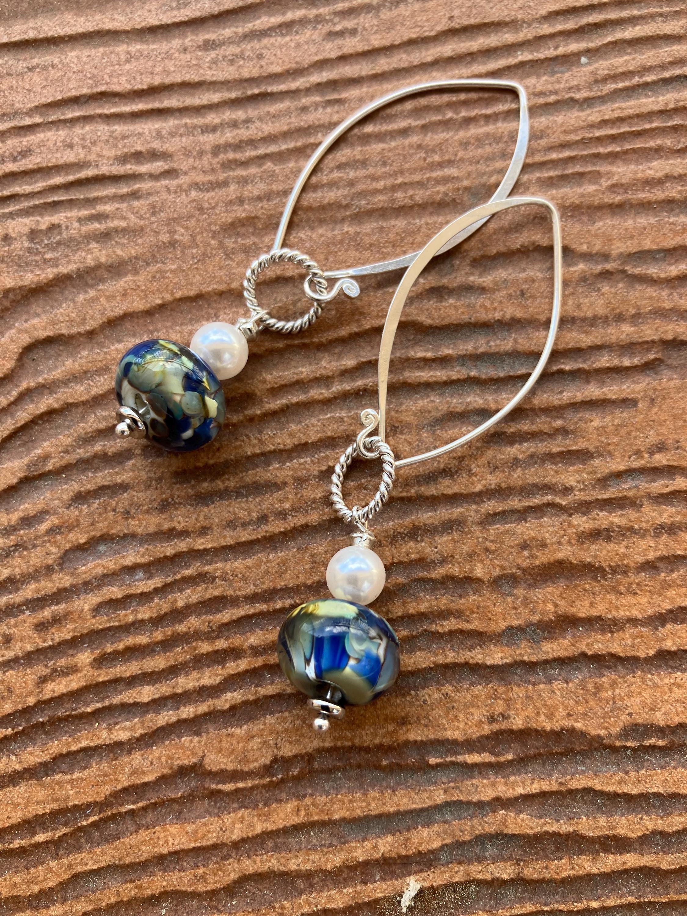 Boucles, boucles classiques, boucles argent 925, verre filé au chalumeau