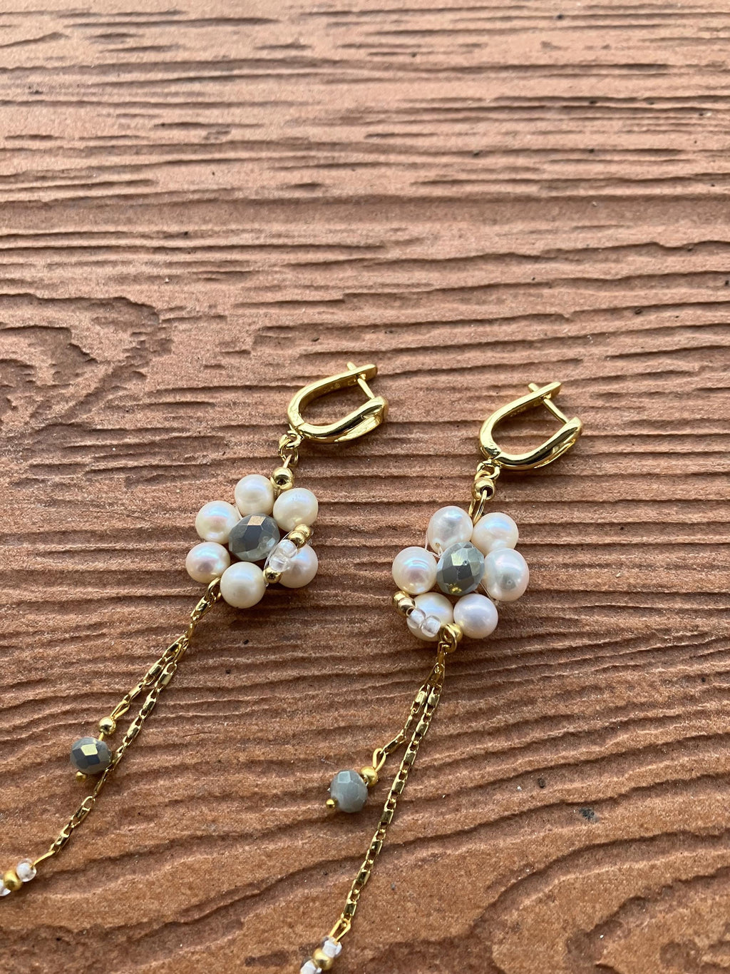 Longues boucles d oreilles romantiques en plaqué or 18 carats, perles naturelles d eau douce et verre tchèque