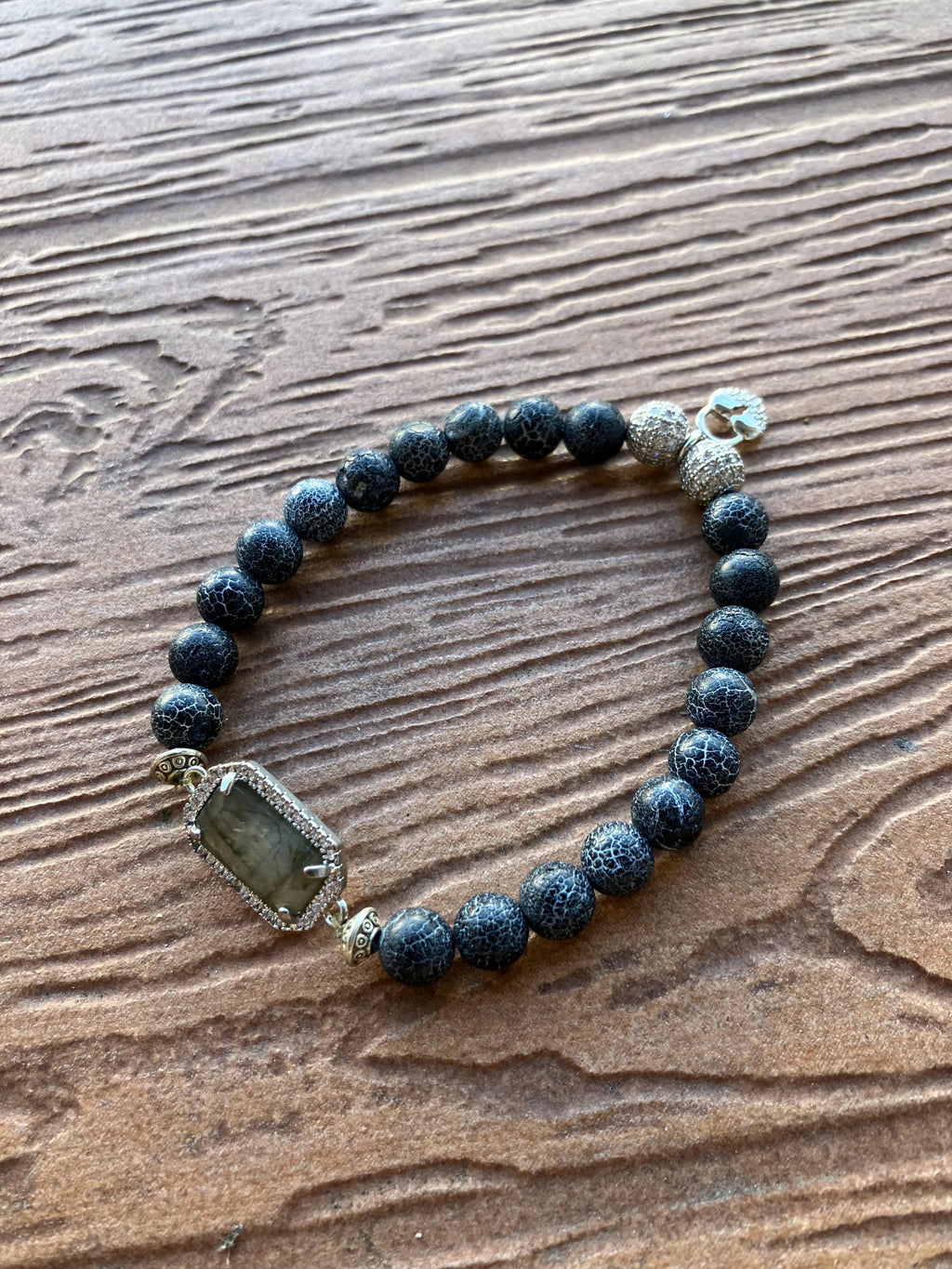 Bracelet semi précieuses jaspe et labradorite, argent 925