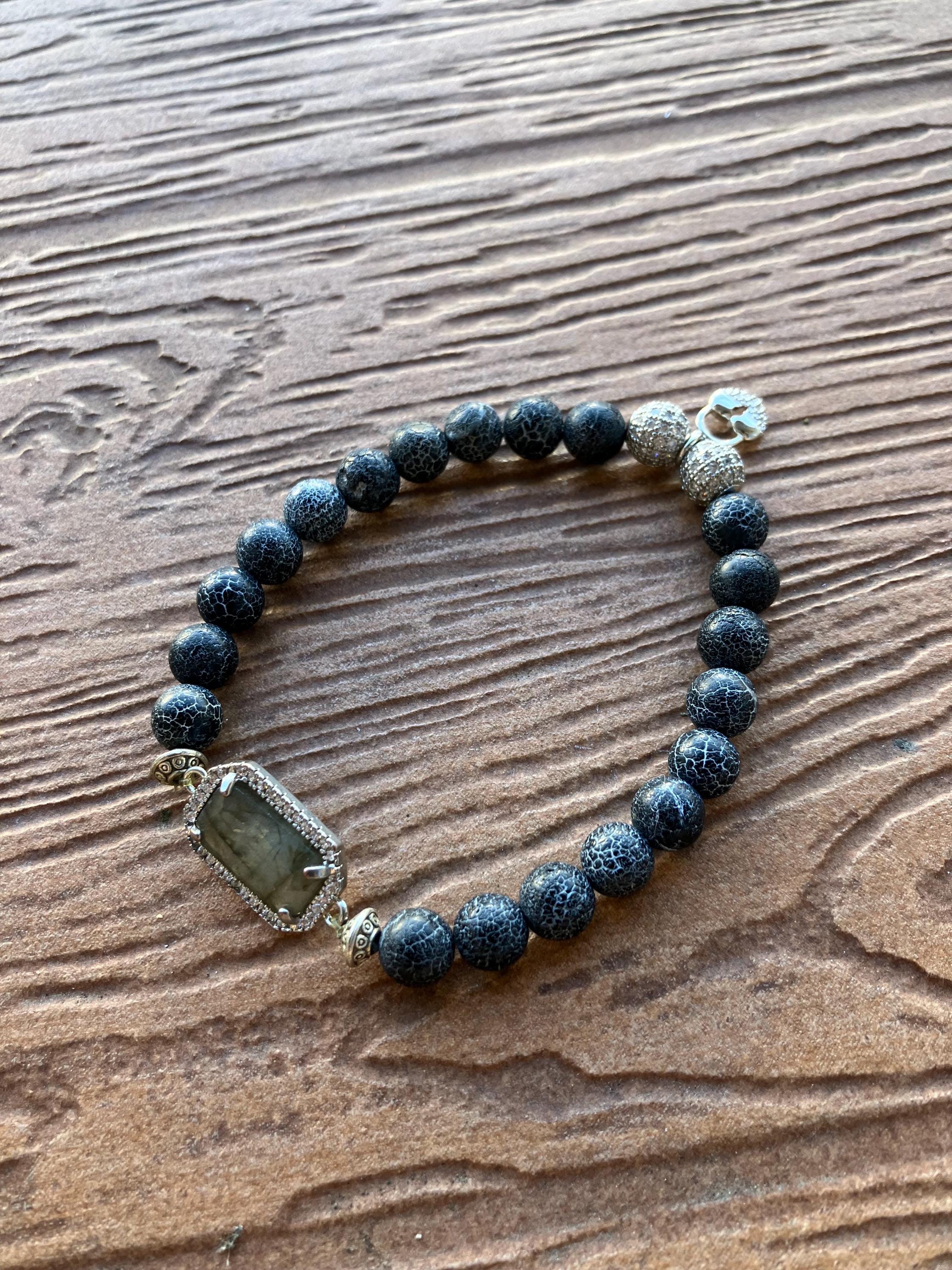 Bracelet semi précieuses jaspe et labradorite, argent 925