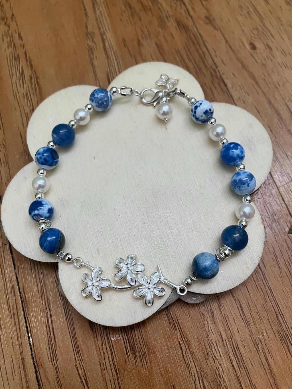 Bracelet, bracelet chic, semi précieuse ,agate de feu bleu, argent 925