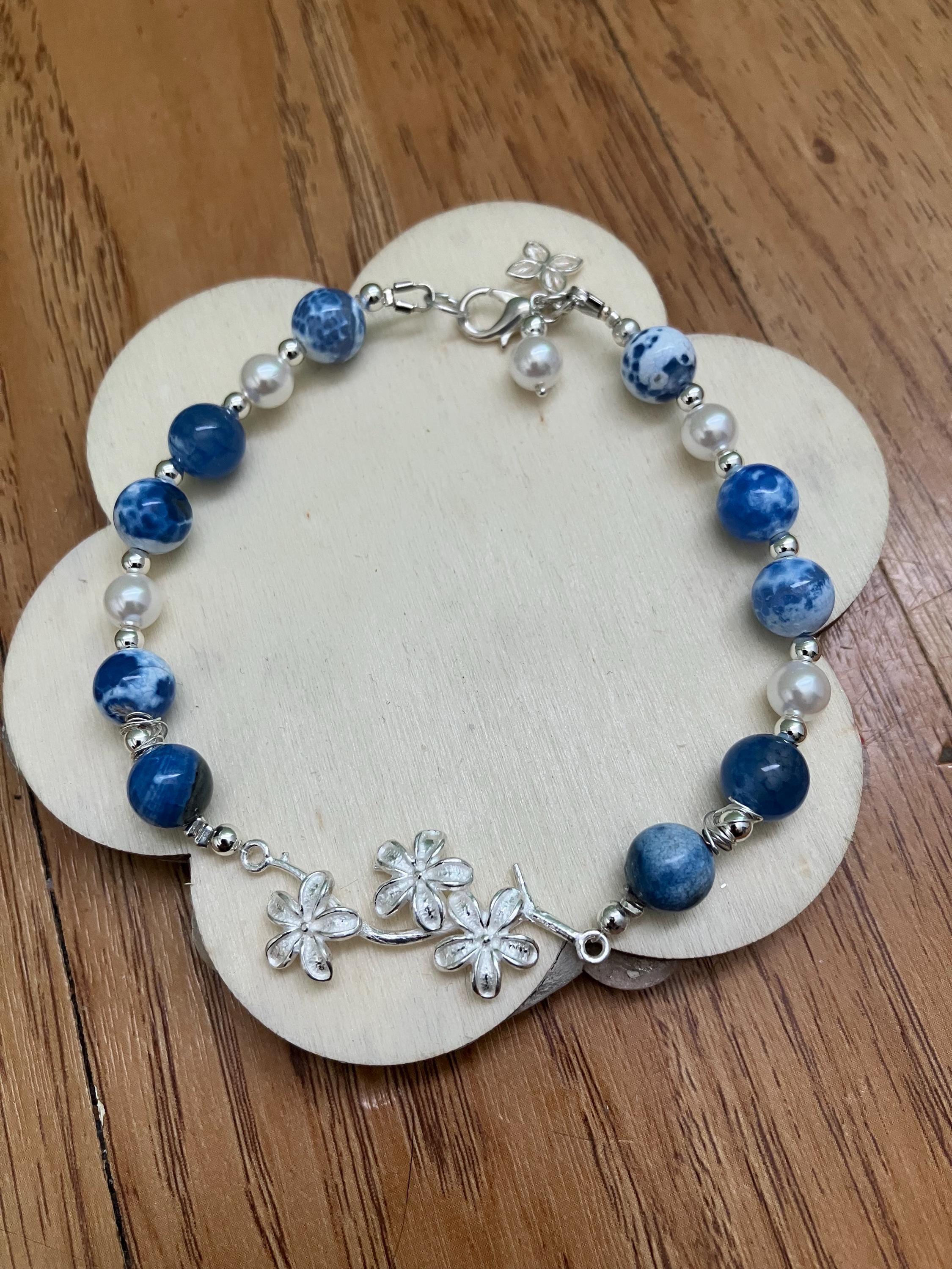 Bracelet, bracelet chic, semi précieuse ,agate de feu bleu, argent 925