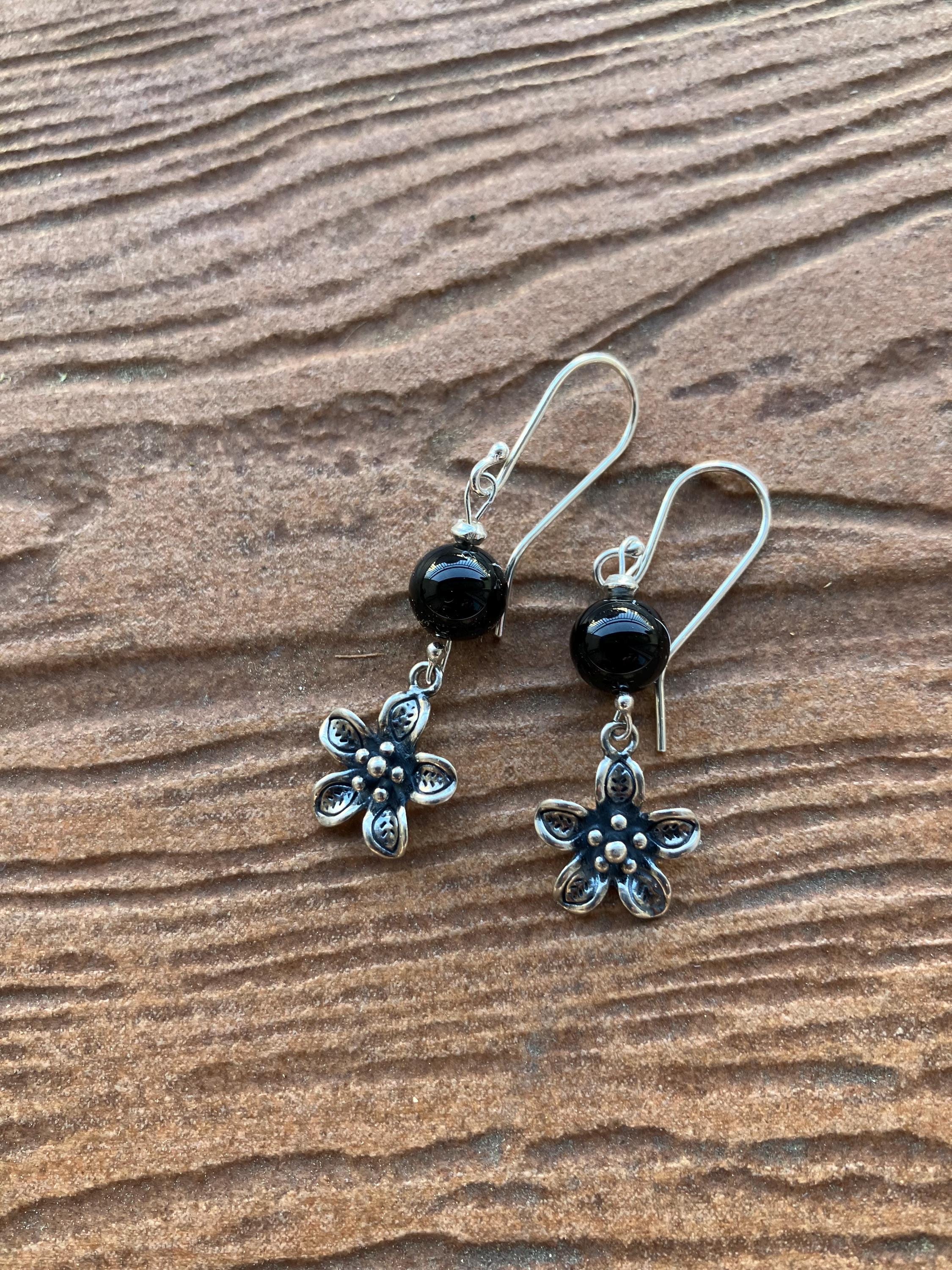Boucles, Boucles d oreille chic minimaliste, argent 925, onyx noir, semi precieuse, gemme