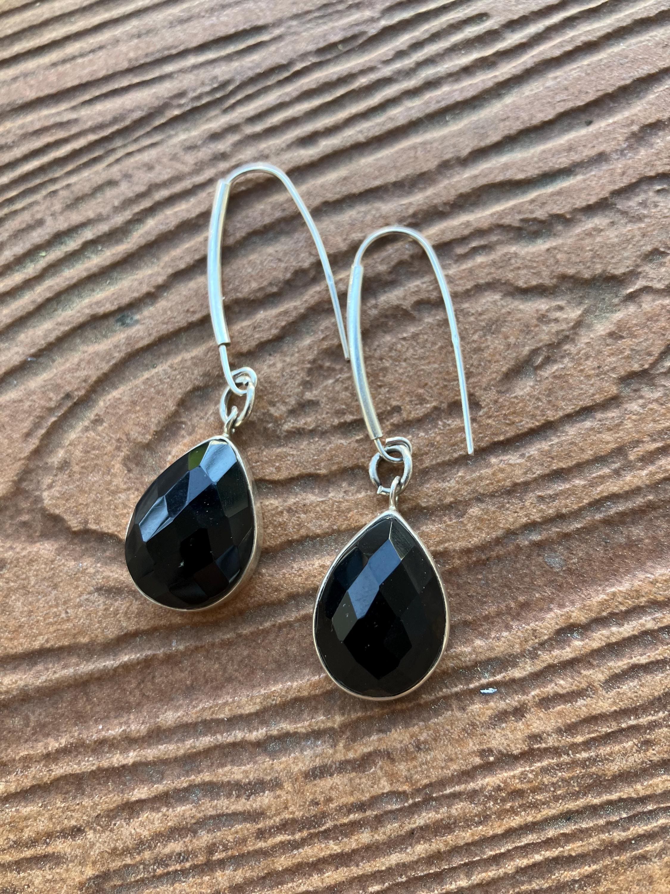 boucles modernes en argent 925 et onyx facette