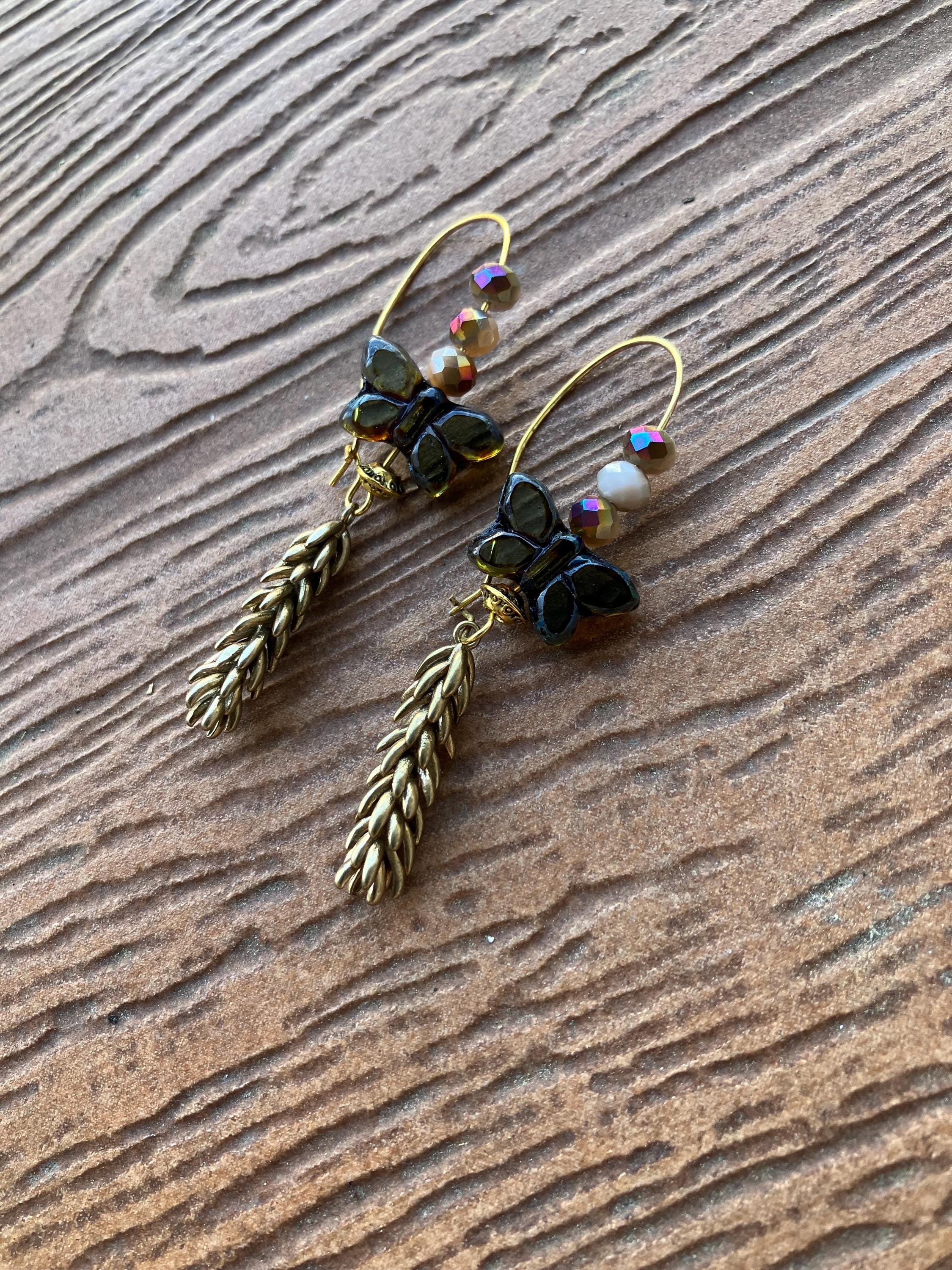 boucles vintage épi en laiton massif et verre Picasso tchèque