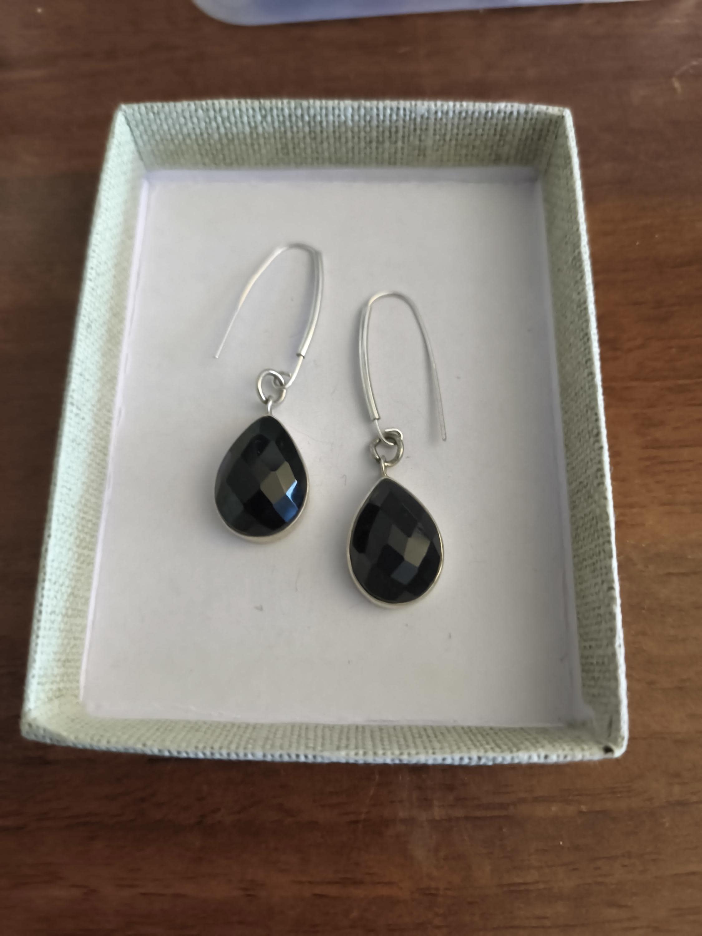 boucles semi précieuse onyx noir facette et argent 925
