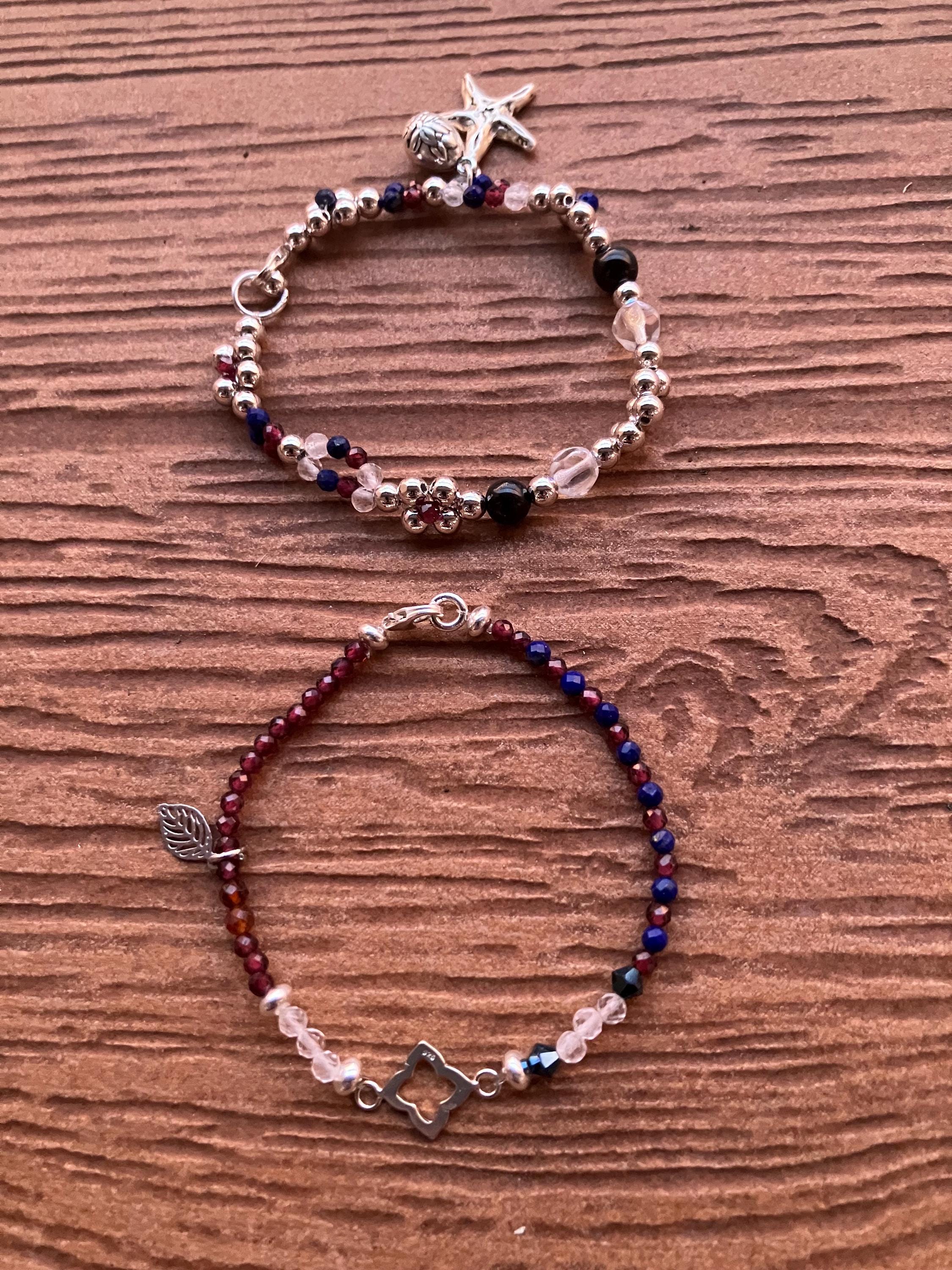 ensemble bracelets originaux semi précieuse lapis lazuli, cristal de roche, onyx, grenat