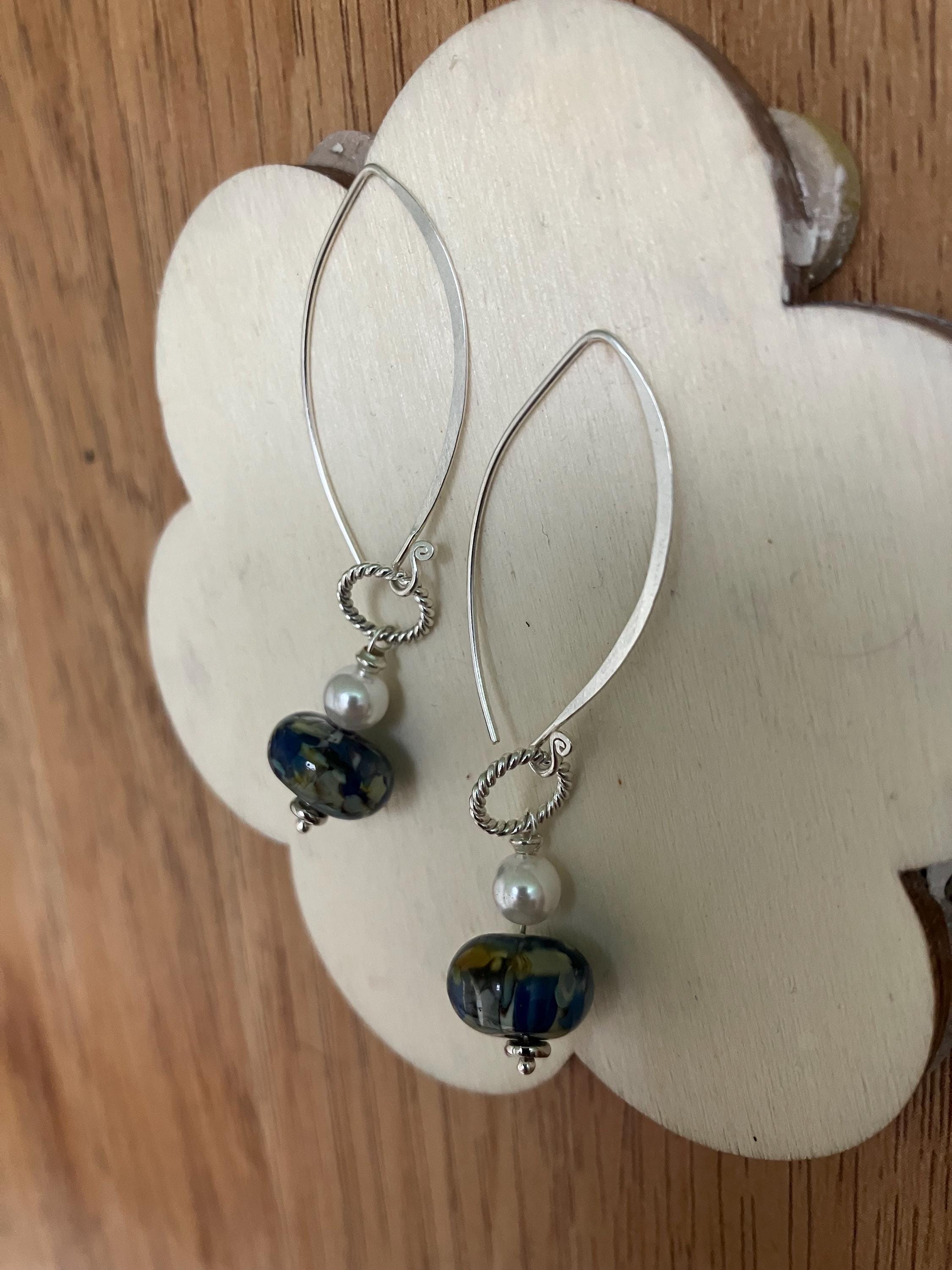 Boucles, boucles classiques, boucles argent 925, verre filé au chalumeau