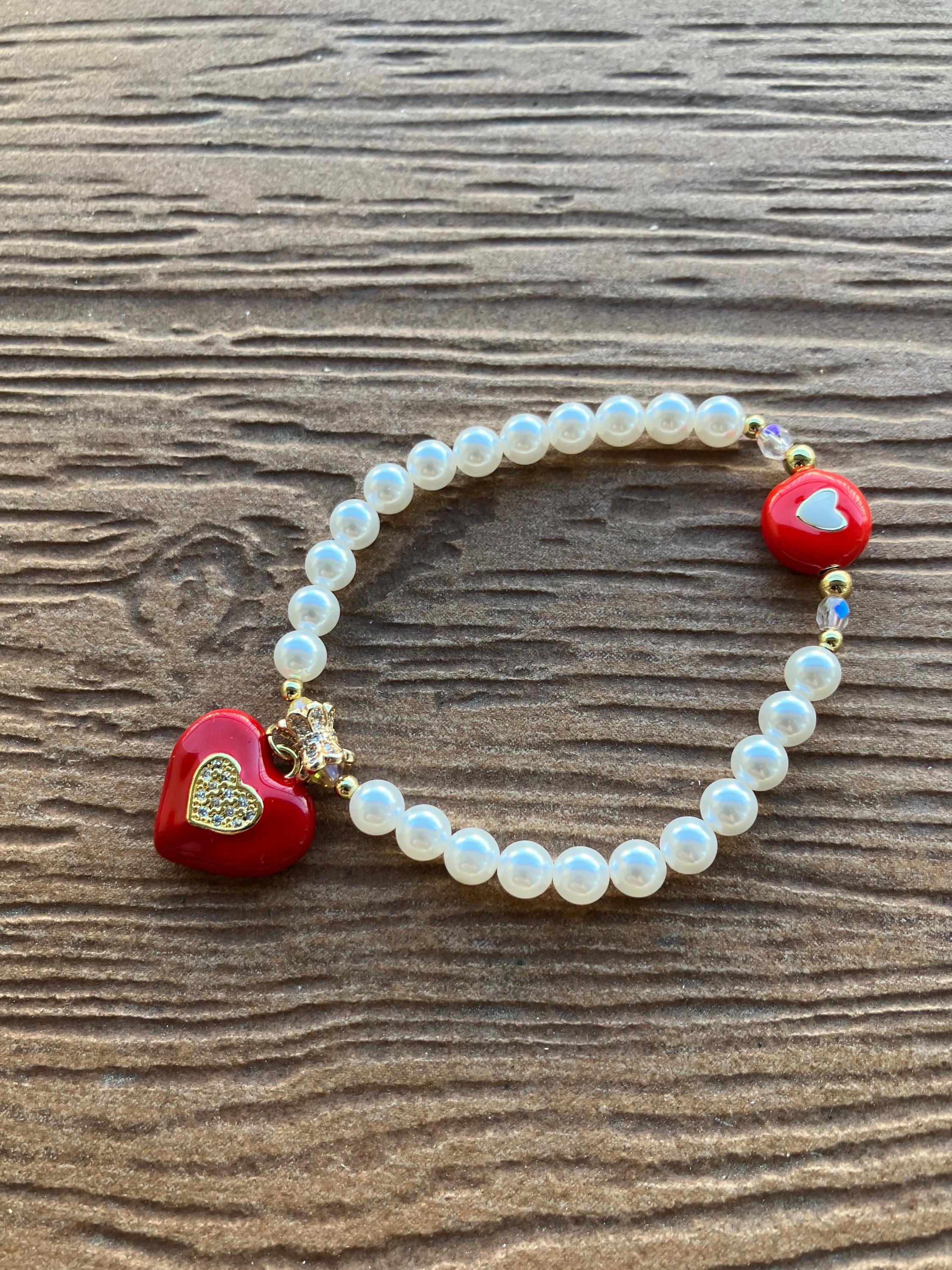 bracelet amour en perles de nacre Swarovski, aurifie et céramique émaillée