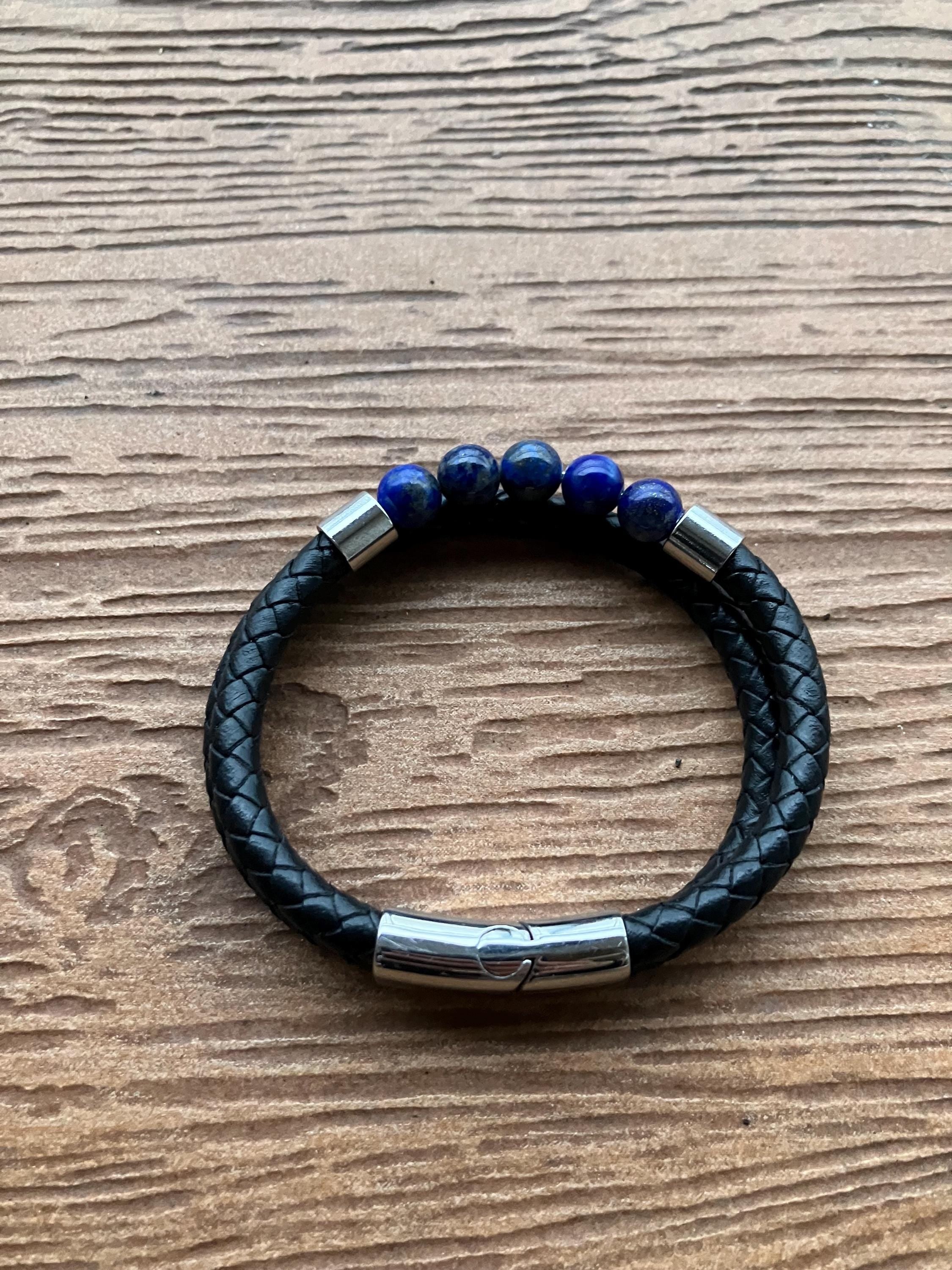 bracelet 2 rangs en cuir et lapis lazuli