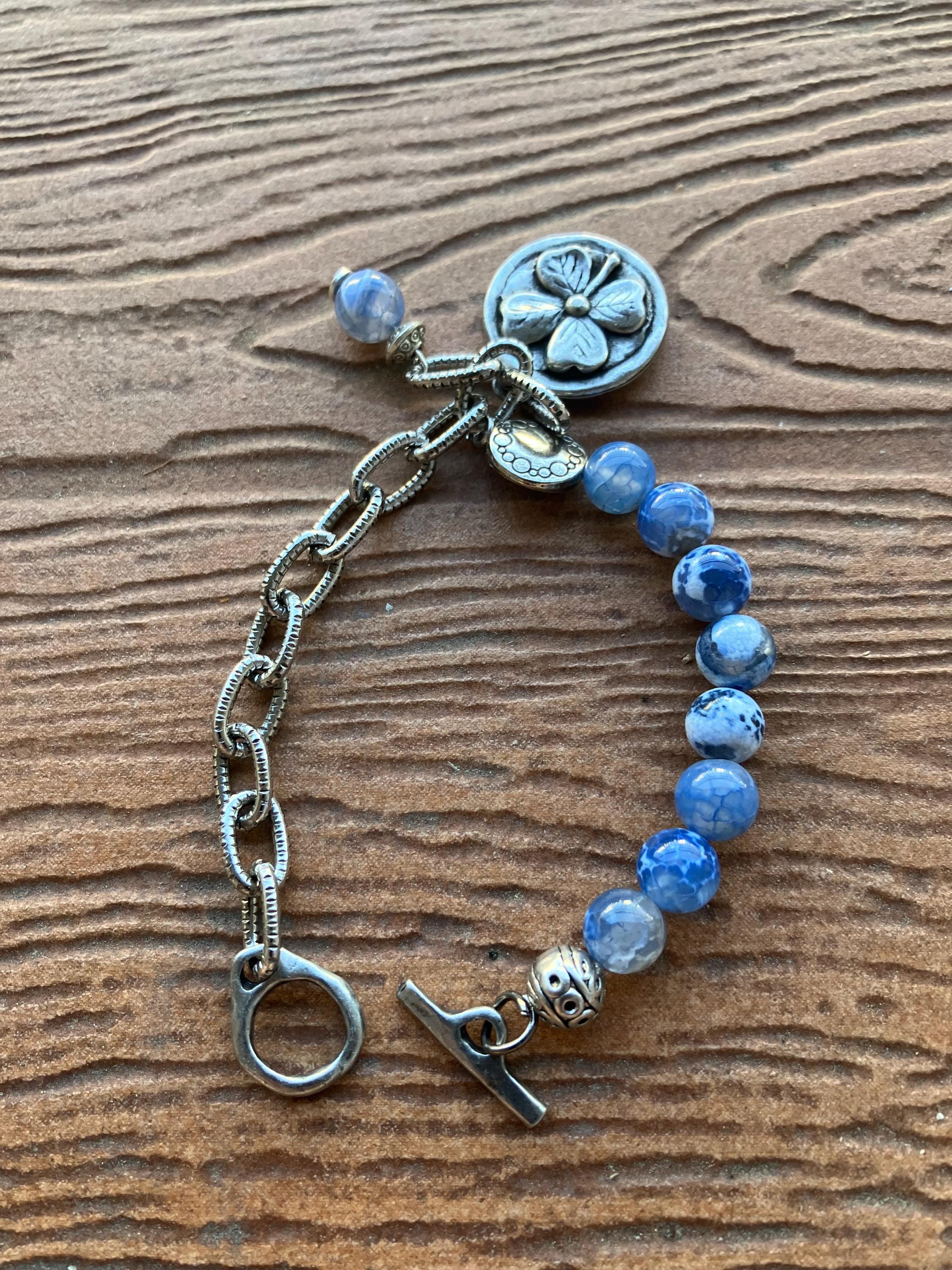 Bracelet chic minimaliste, bracelet agate feu bleu, bracelet semi precieuse, bracelet chaine, fête des meres