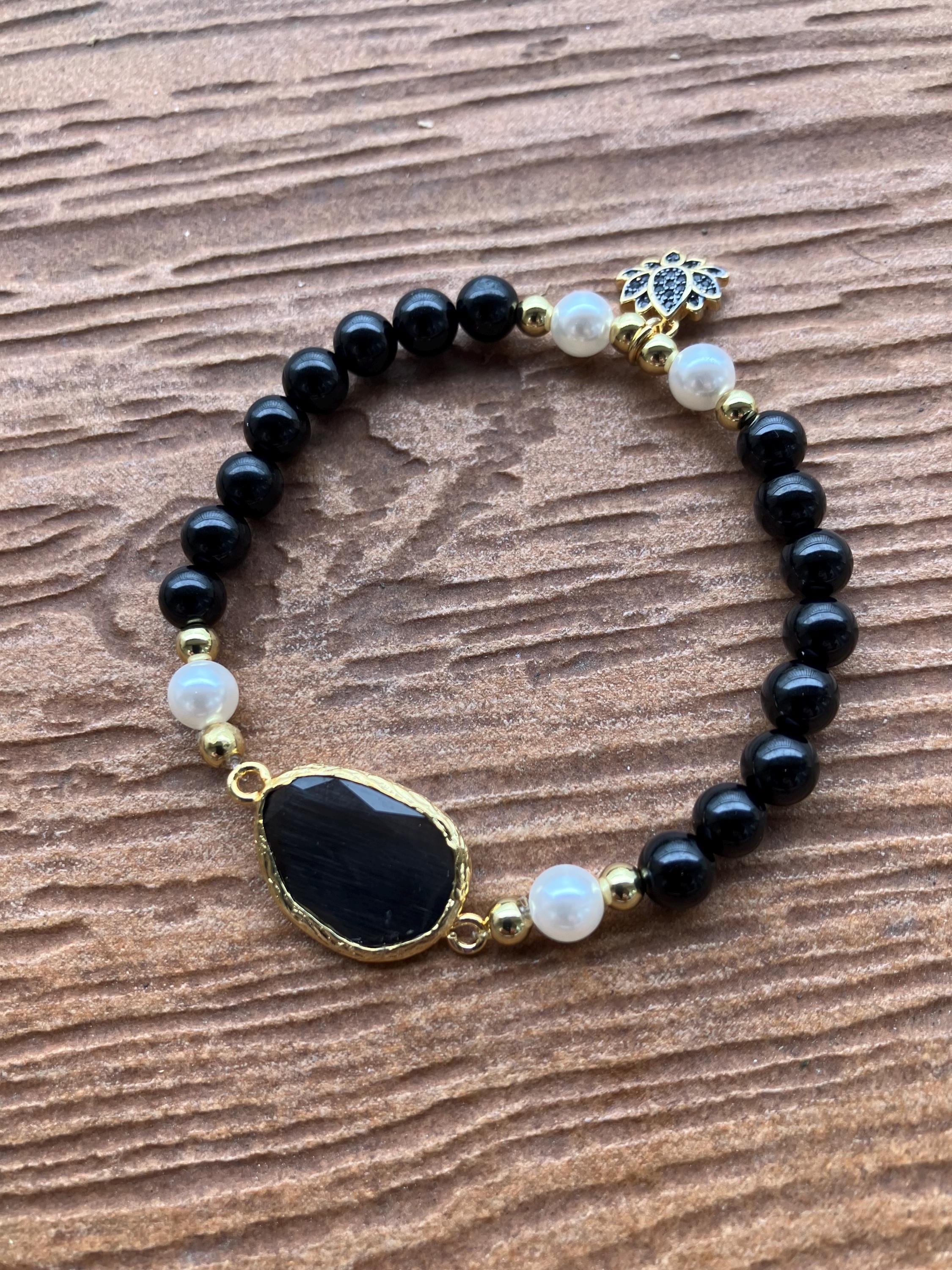 bracelet chic minimaliste semi précieuse spinelle, plaqué or, nacre Swarovski