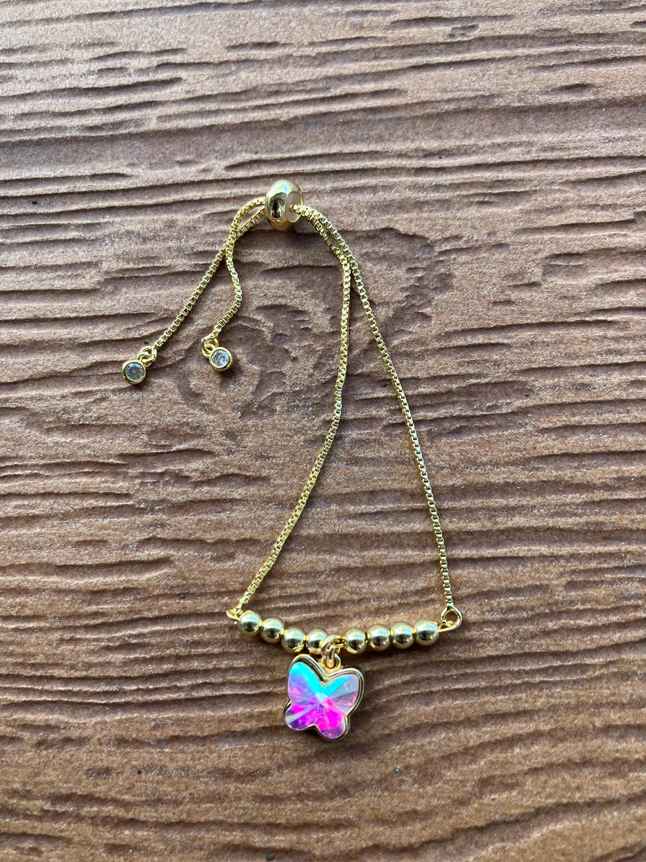 bracelet moderne chaîne coulissante en plaqué or et cristal AB aux multiples reflets