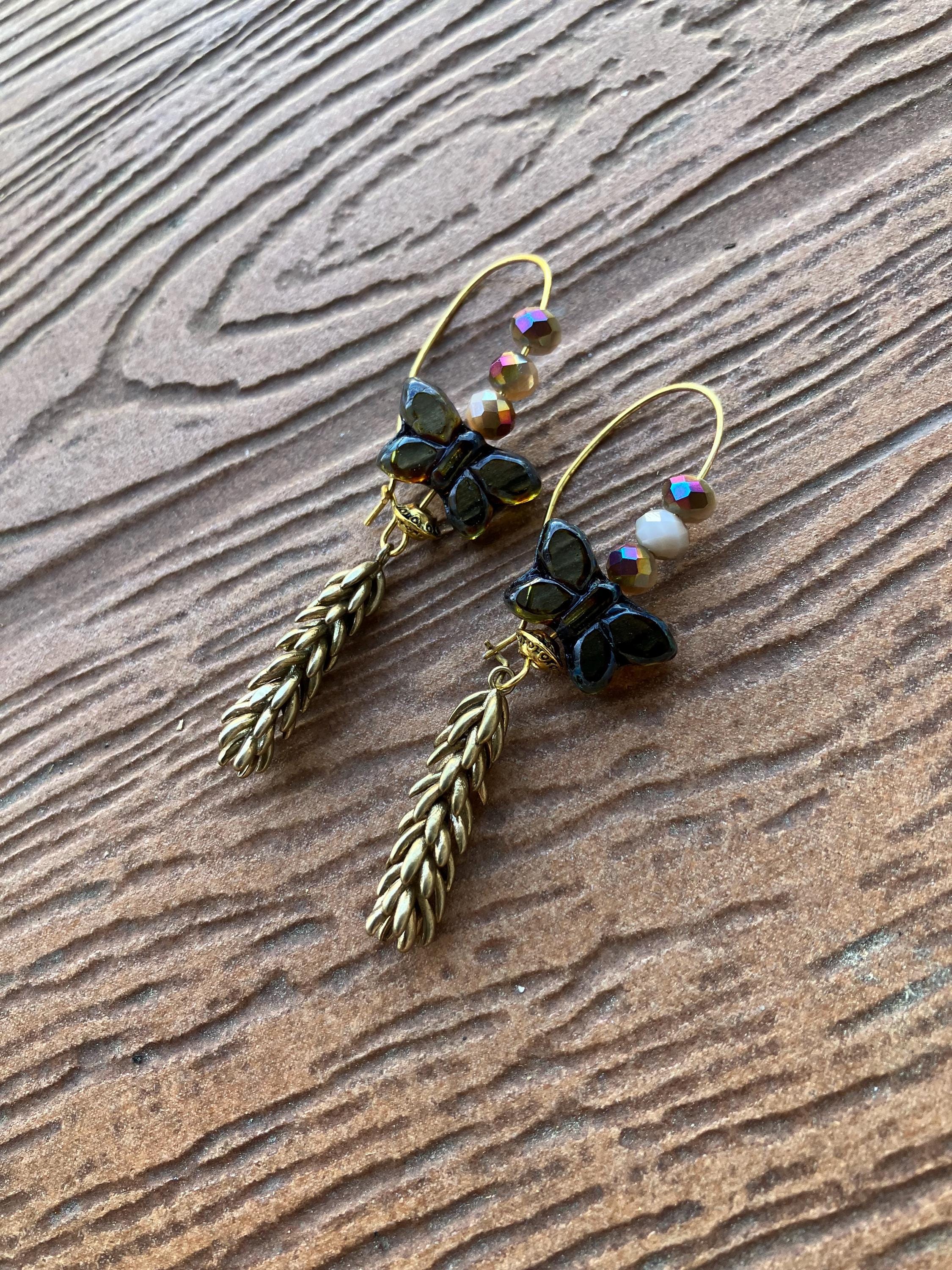 boucles vintage épi en laiton massif et verre Picasso tchèque