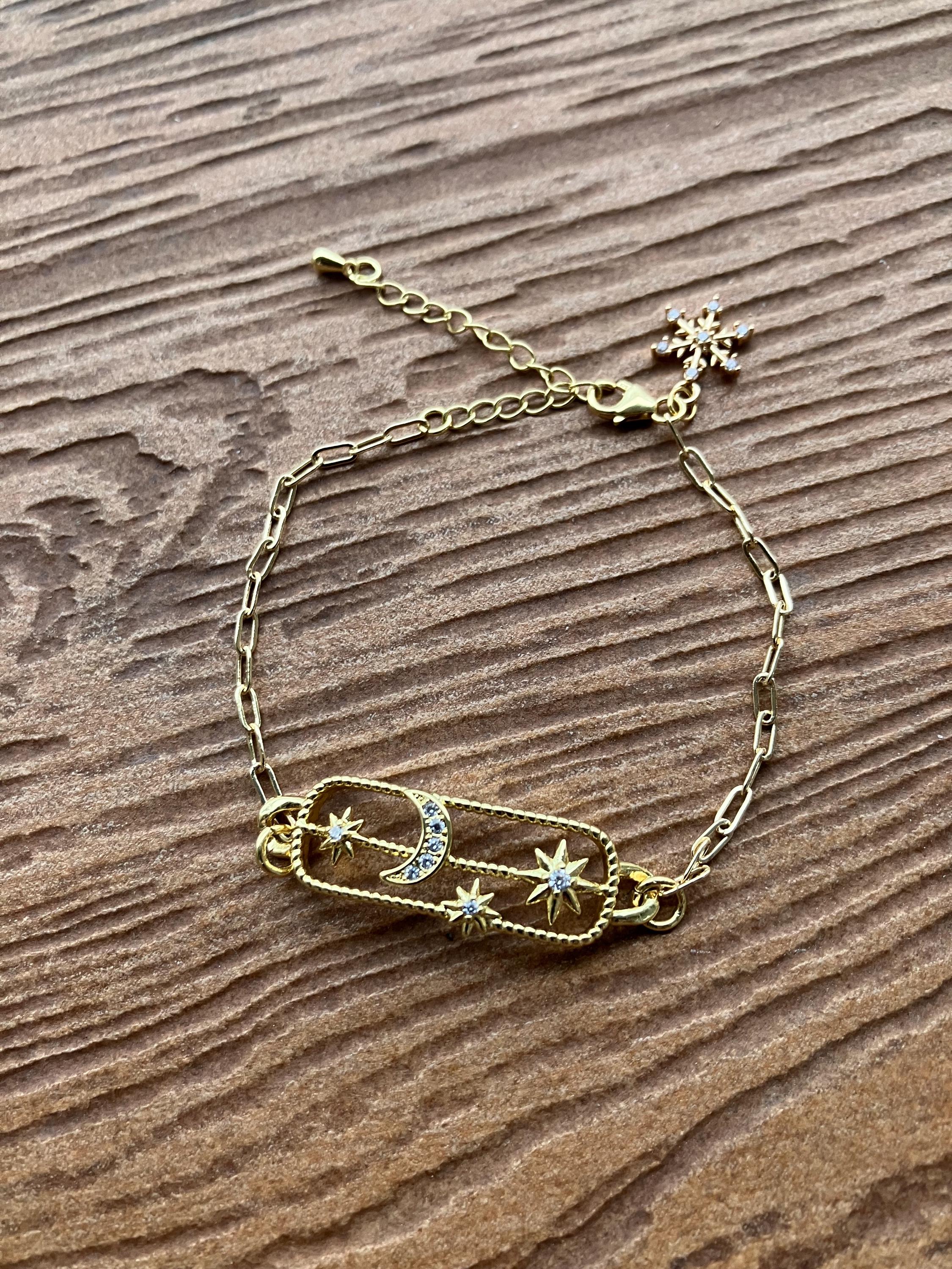 bracelet chic minimaliste constellations en plaqué or 18 carats et zircons