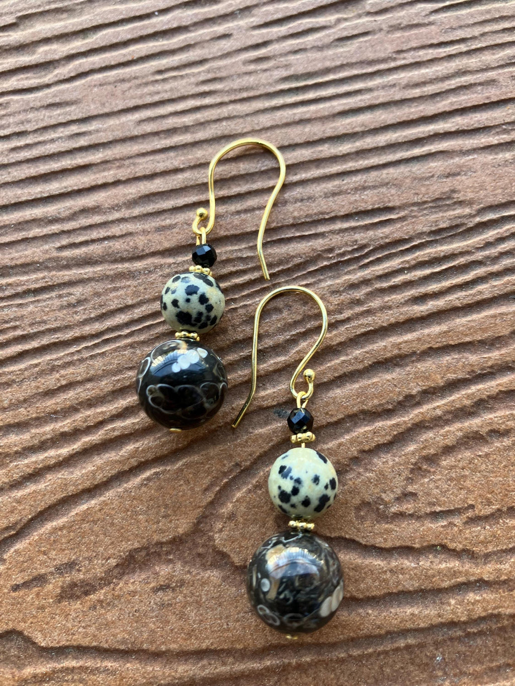 boucles semi précieuse, boucles en jaspe dalmatien, obsidienne flocon de neige café, boucles ethniques