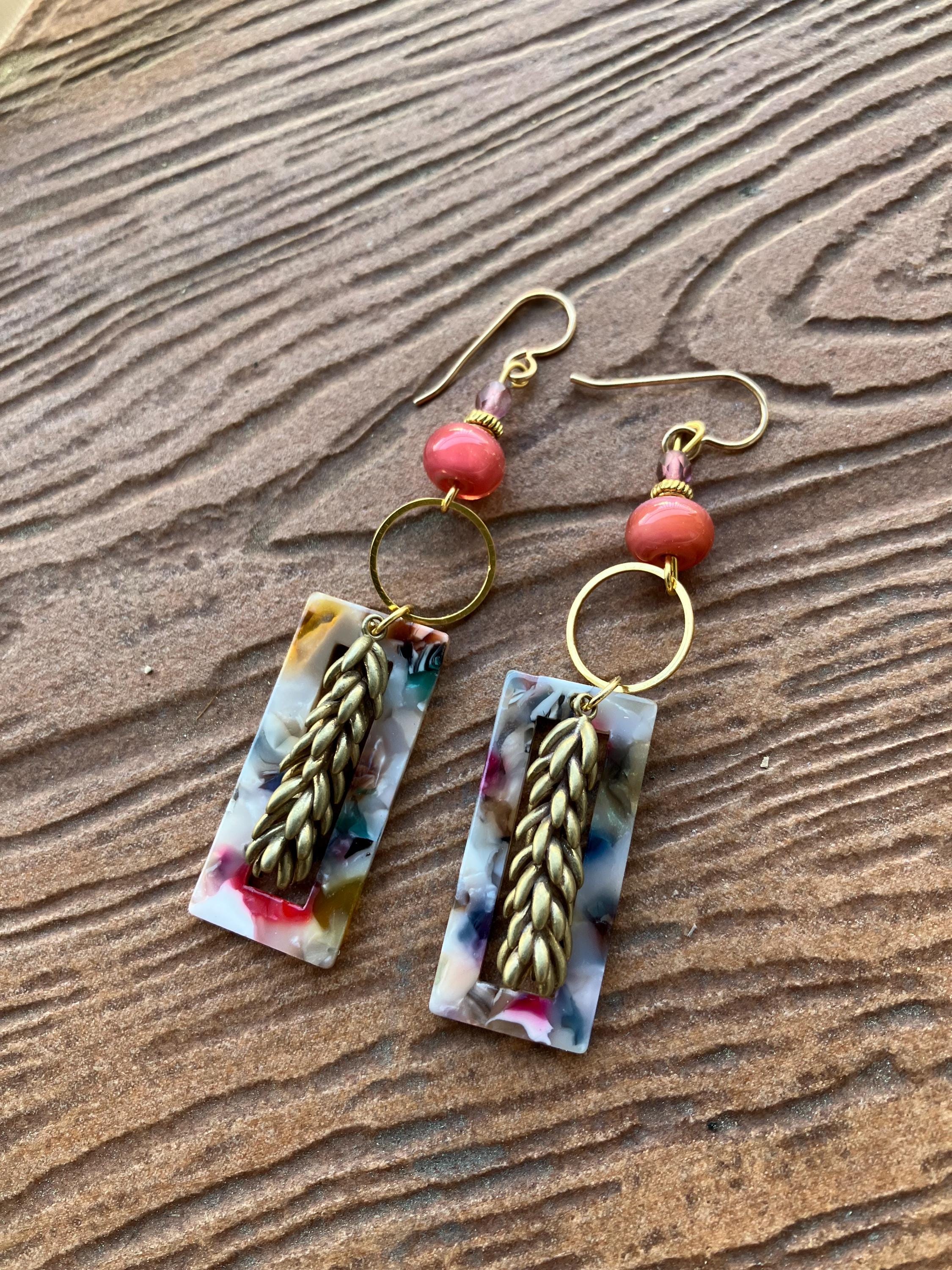 Boucles, Boucles pendantes, laiton massif, originales, boucles colorées, boucles vintage, fête des mères