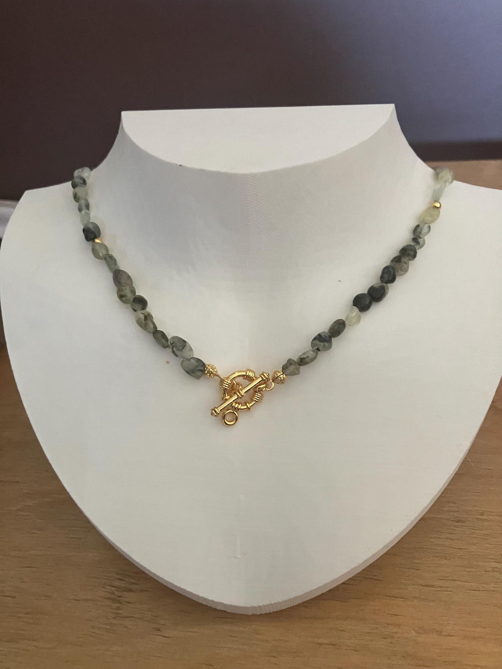 collier, semi précieuse,  prehnite, aventurine