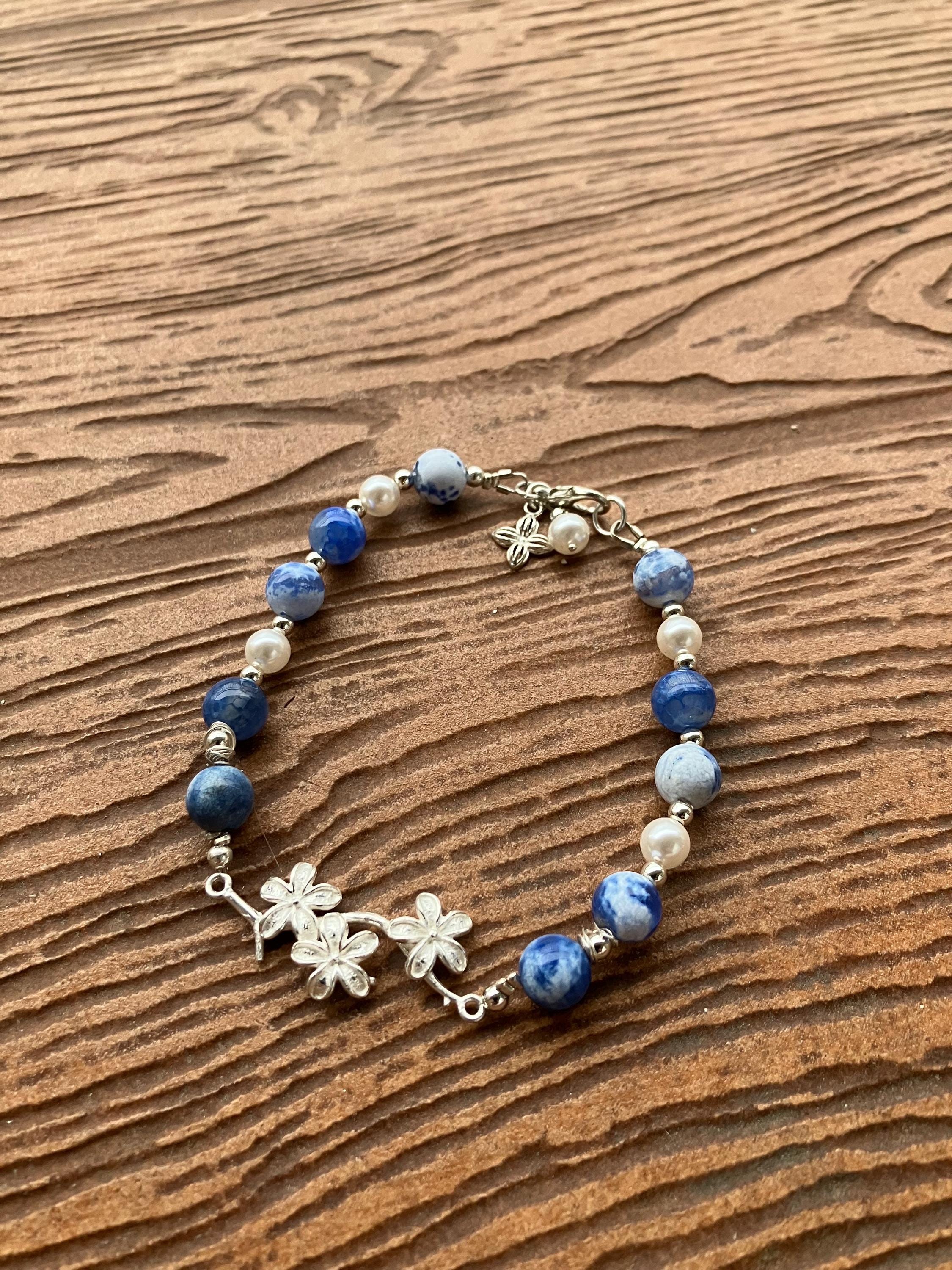 Bracelet, bracelet chic, semi précieuse ,agate de feu bleu, argent 925