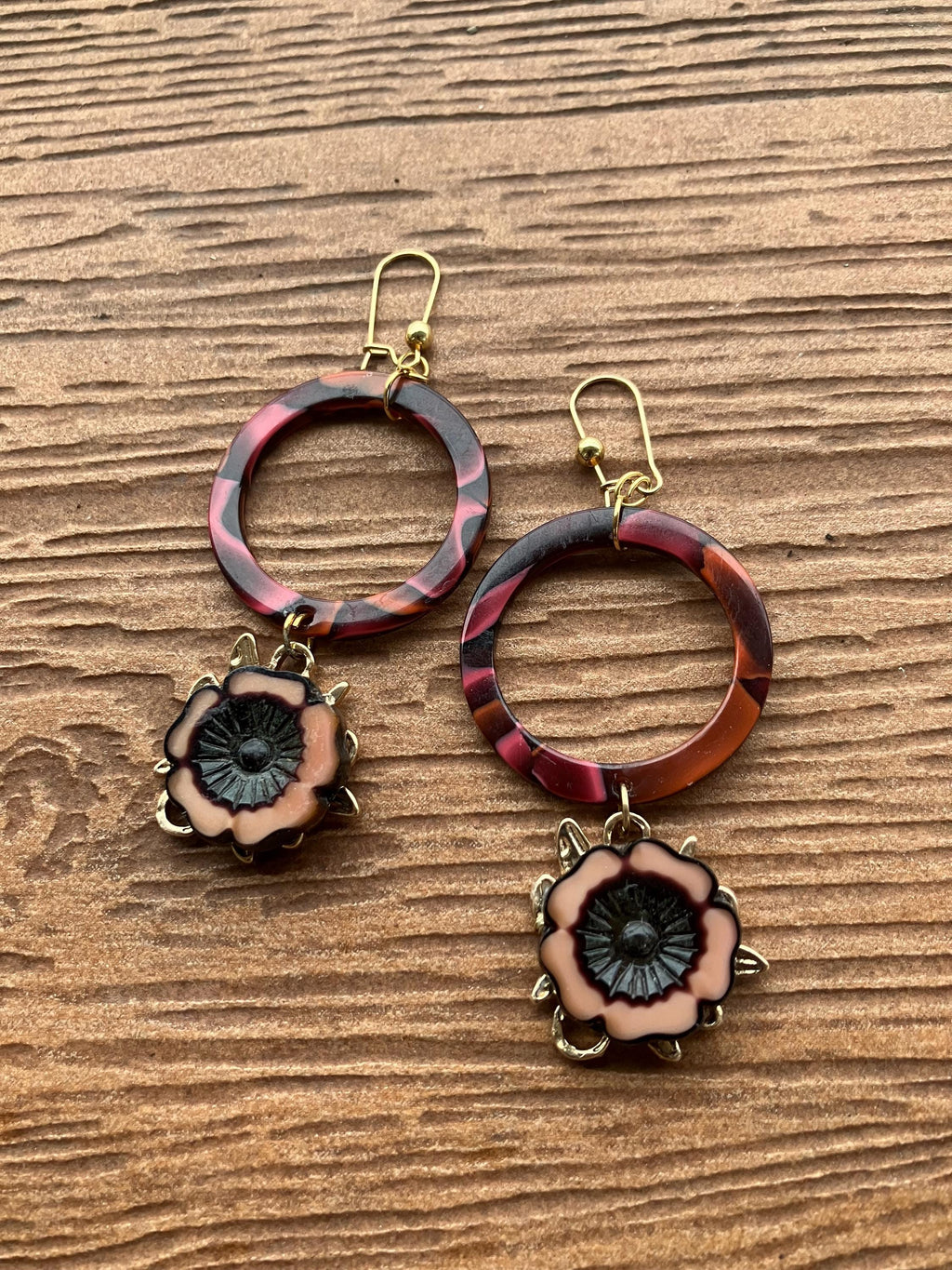 boucles créole artistiques hivernales romantiques en résine acétate et verre Picasso tchèque, boucles originales, anneaux