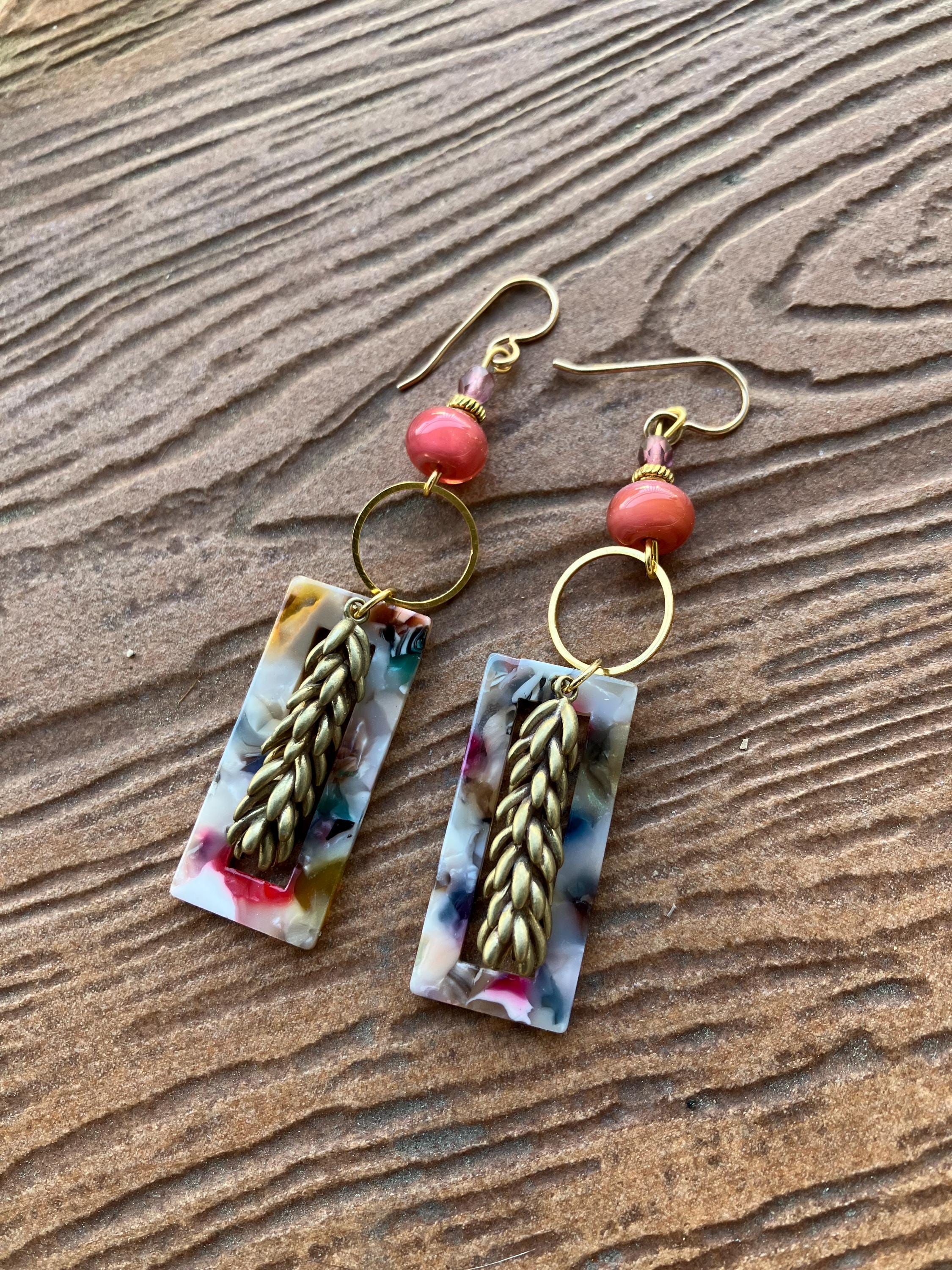 Boucles, Boucles pendantes, laiton massif, originales, boucles colorées, boucles vintage, fête des mères