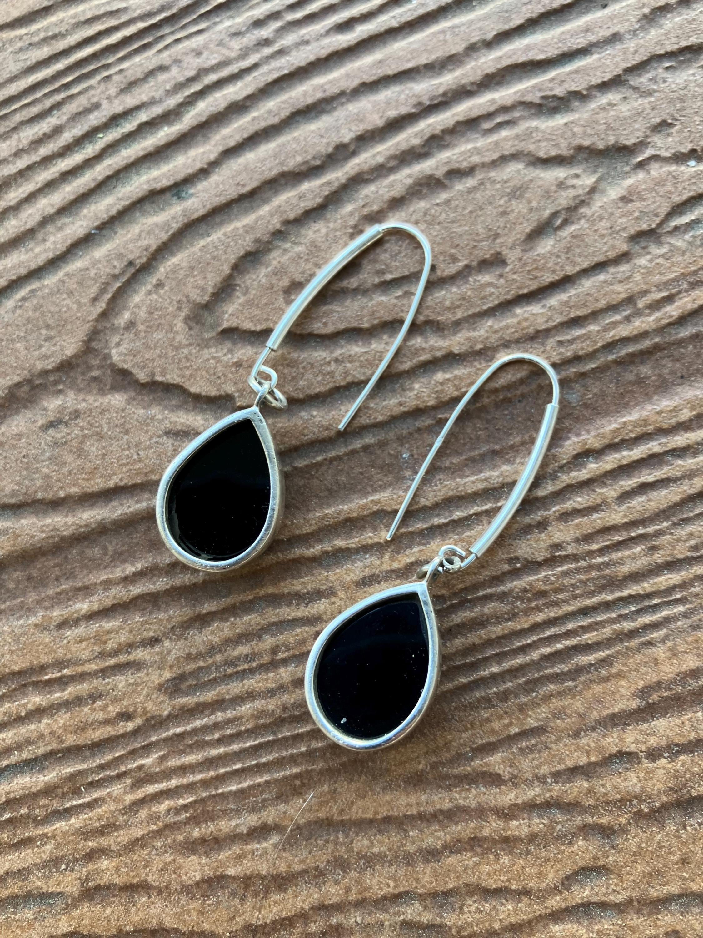 boucles modernes en argent 925 et onyx facette