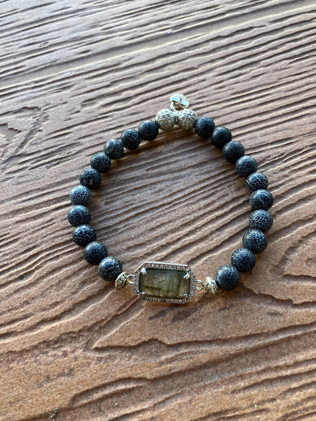 Bracelet semi précieuses jaspe et labradorite, argent 925