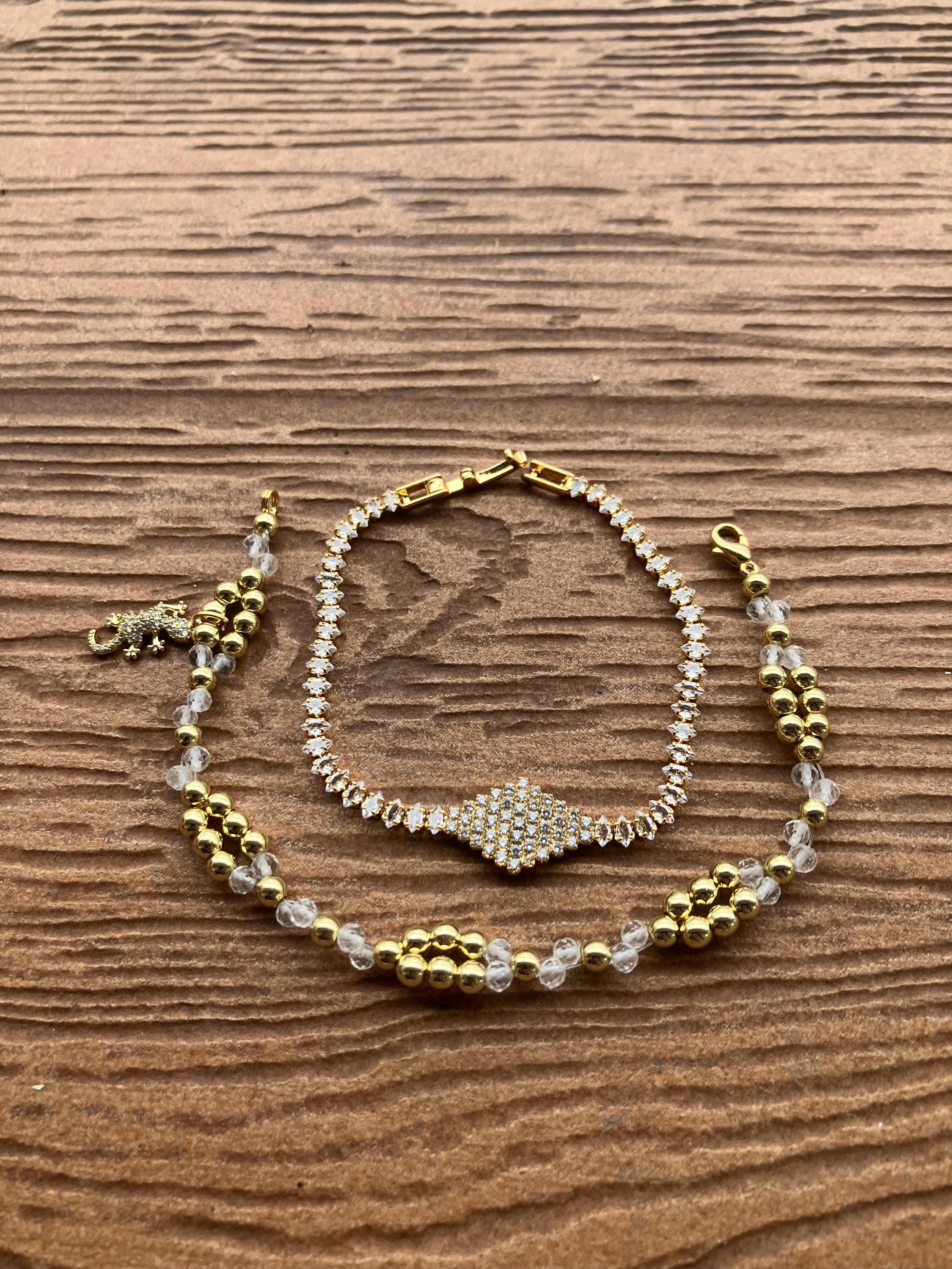 ensemble bracelets modernes en plaqué or 18 carats semi précieuse cristal de roche et zircons