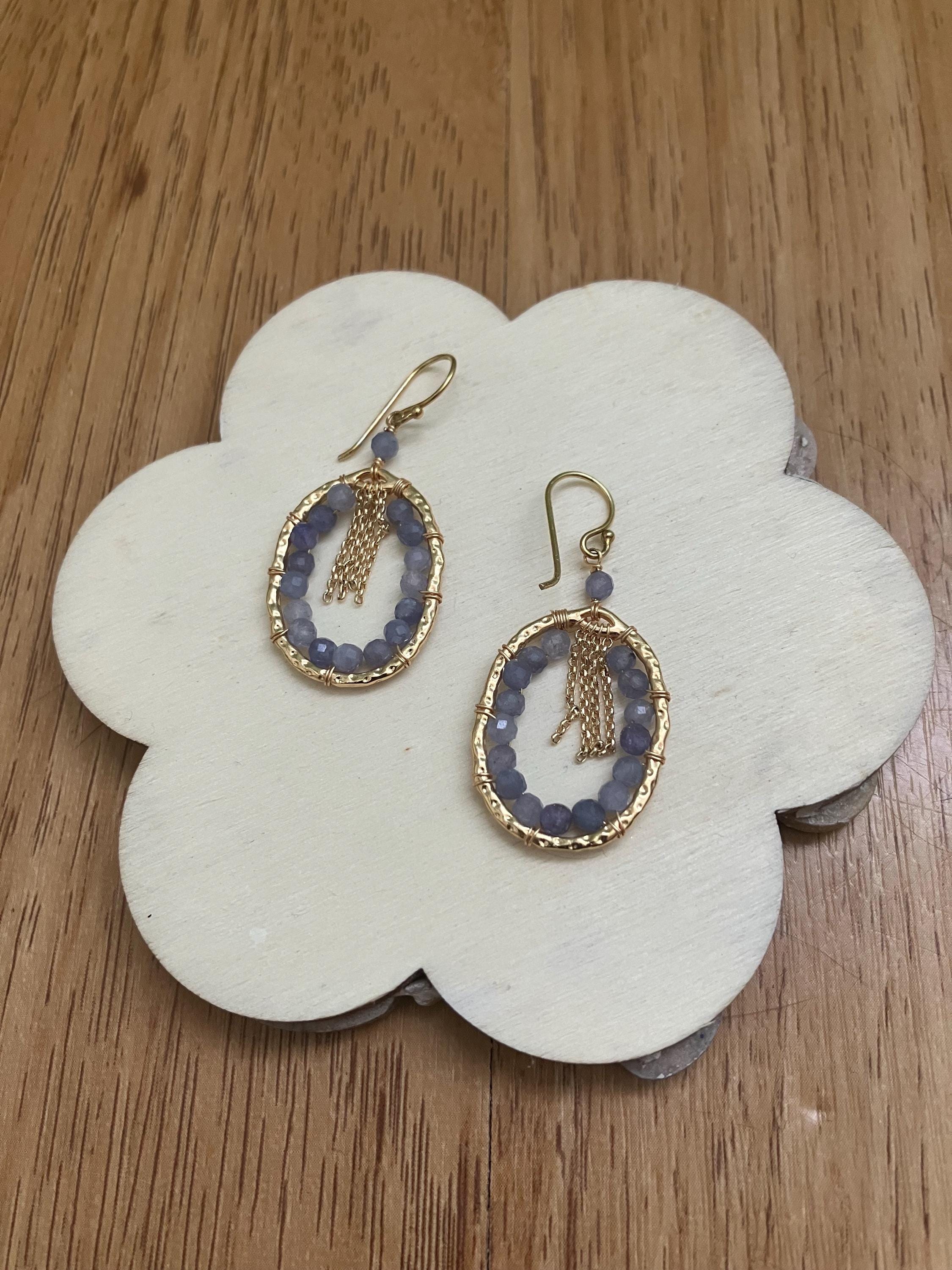 Boucles, boucles semi précieuse, plaqué or, amétrine, boucles chic, boucles gemme, boucles violette, boucles or