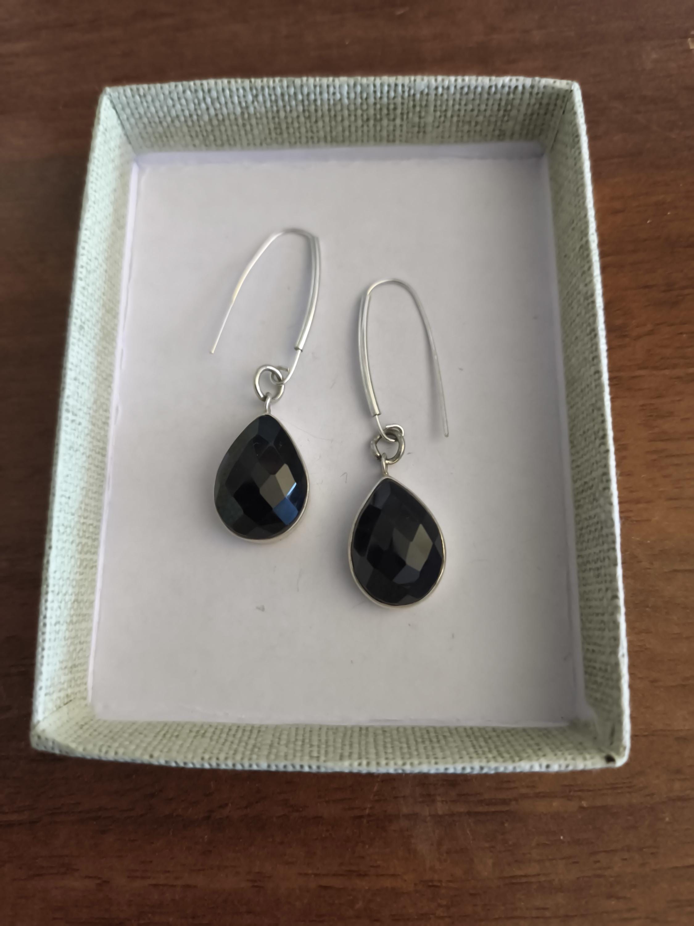 boucles semi précieuse onyx noir facette et argent 925