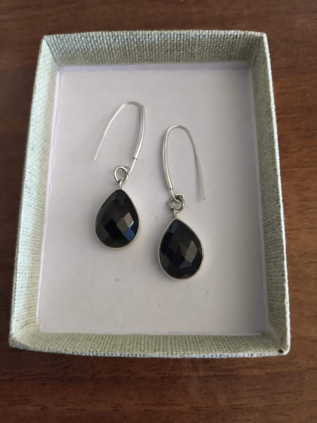 boucles semi précieuse onyx noir facette et argent 925