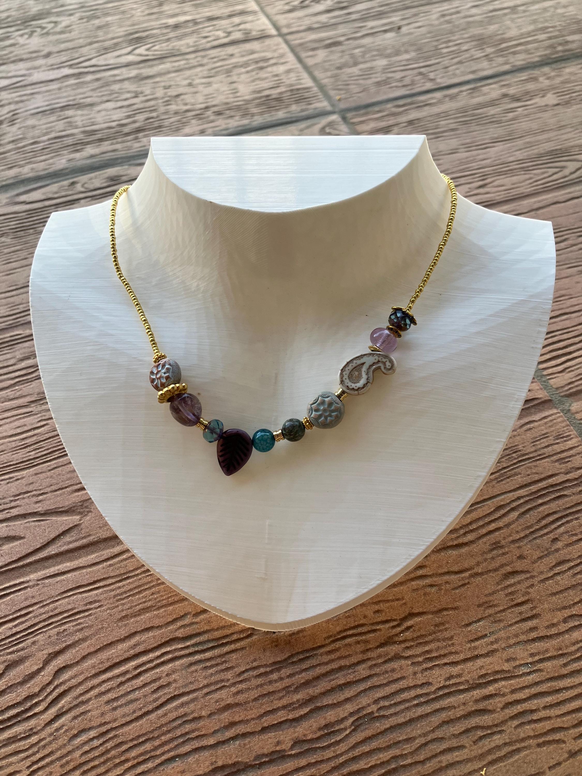 Collier original, collier ete, collier vintage, collier ametrine, collier ceramique, collier bleu violet, fête des mères