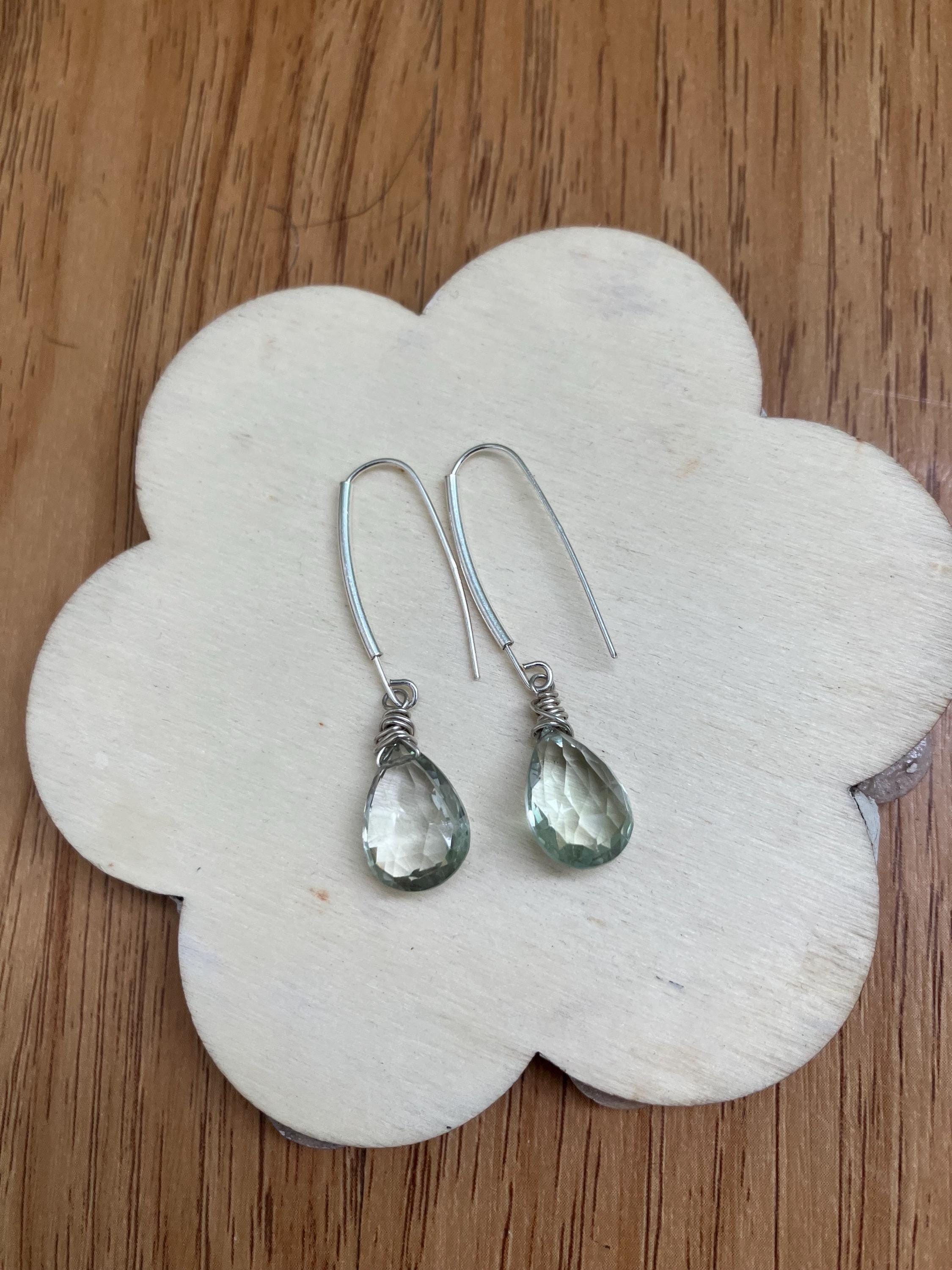 boucles d oreille en argent 925 et semi précieuse goutte améthyste vert pale