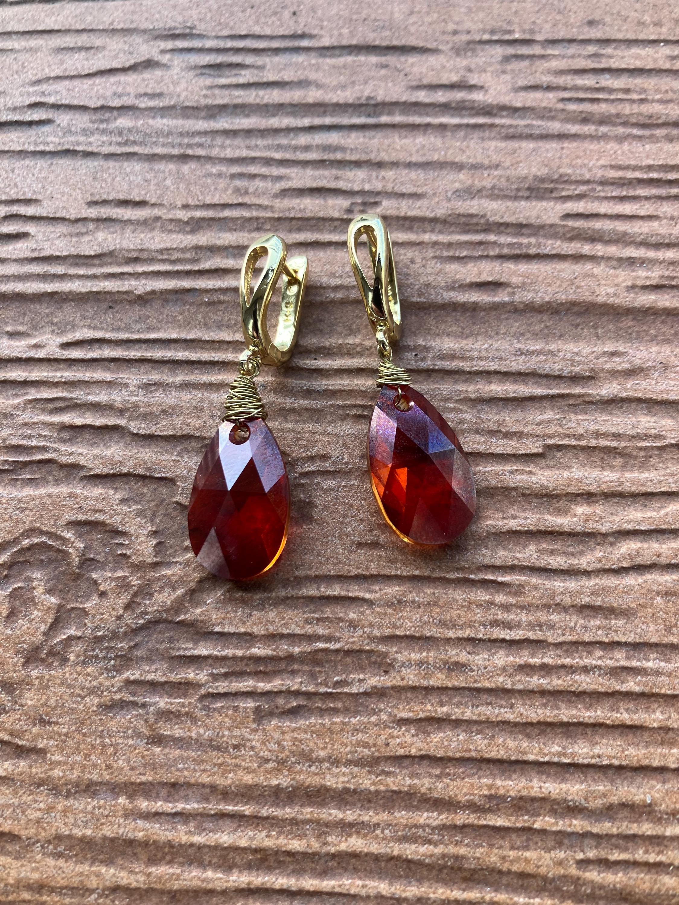 bouclés gouttes en plaqué or et cristal primero rouge