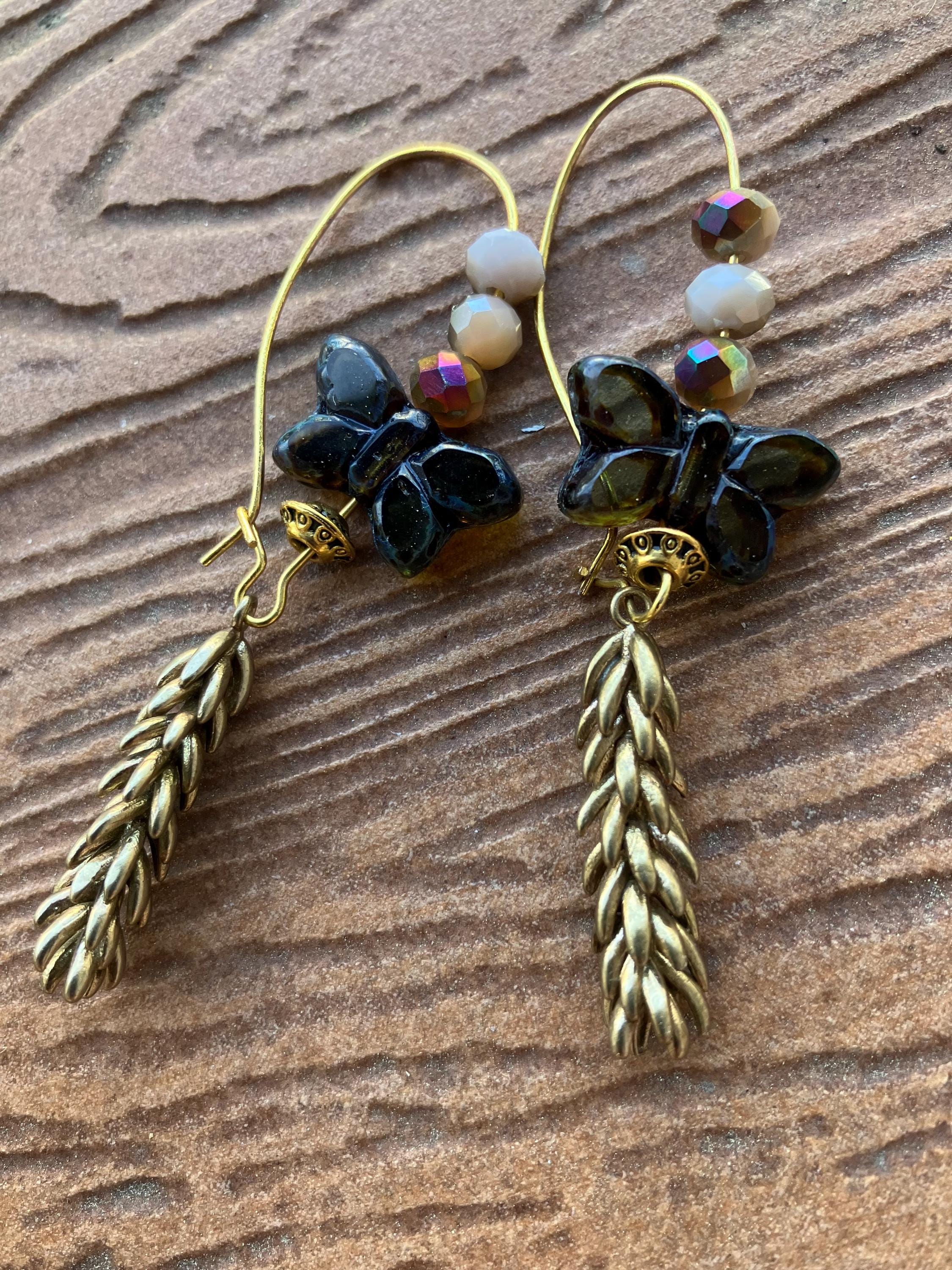 boucles vintage épi en laiton massif et verre Picasso tchèque