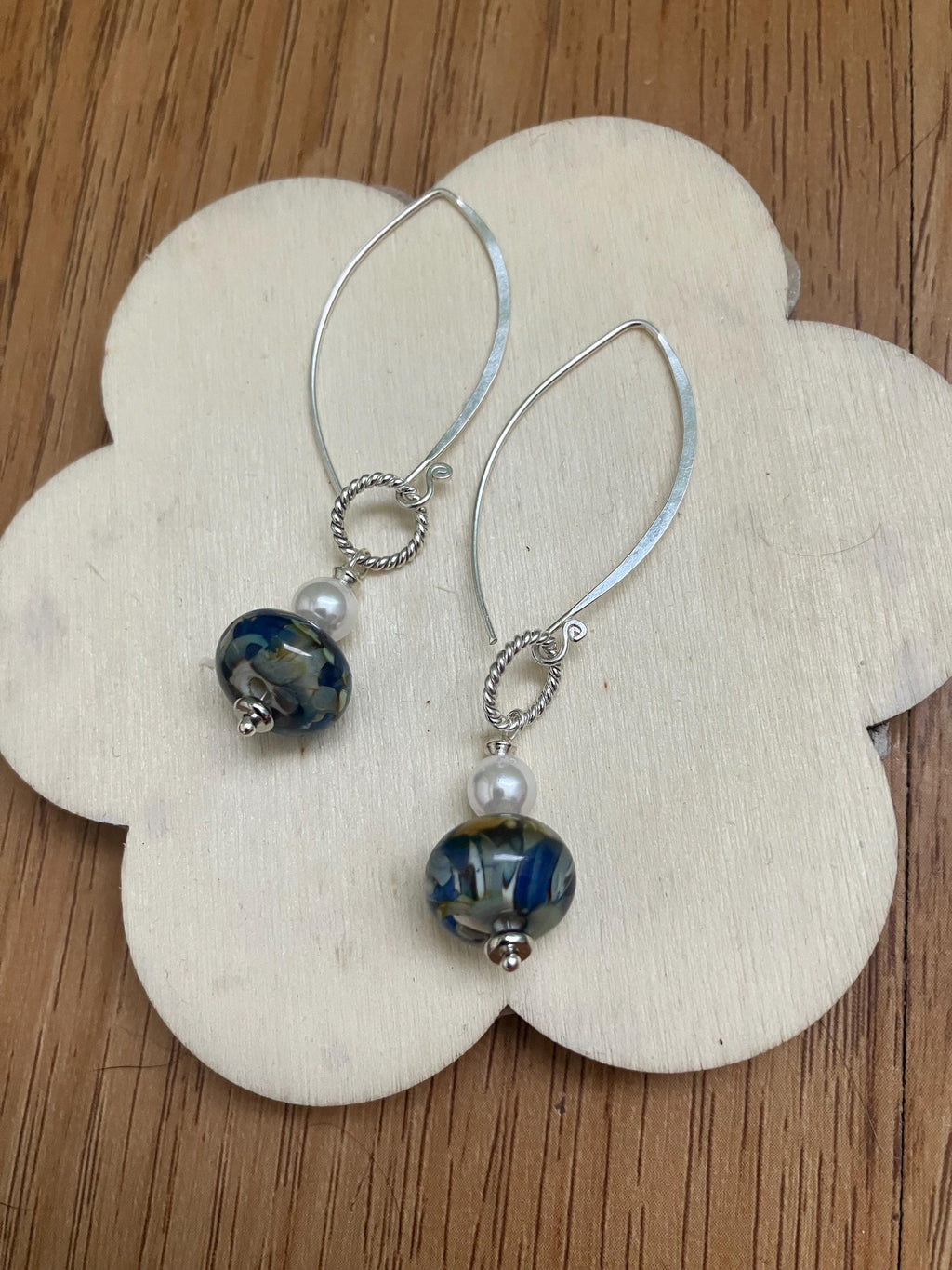 Boucles, boucles classiques, boucles argent 925, verre filé au chalumeau